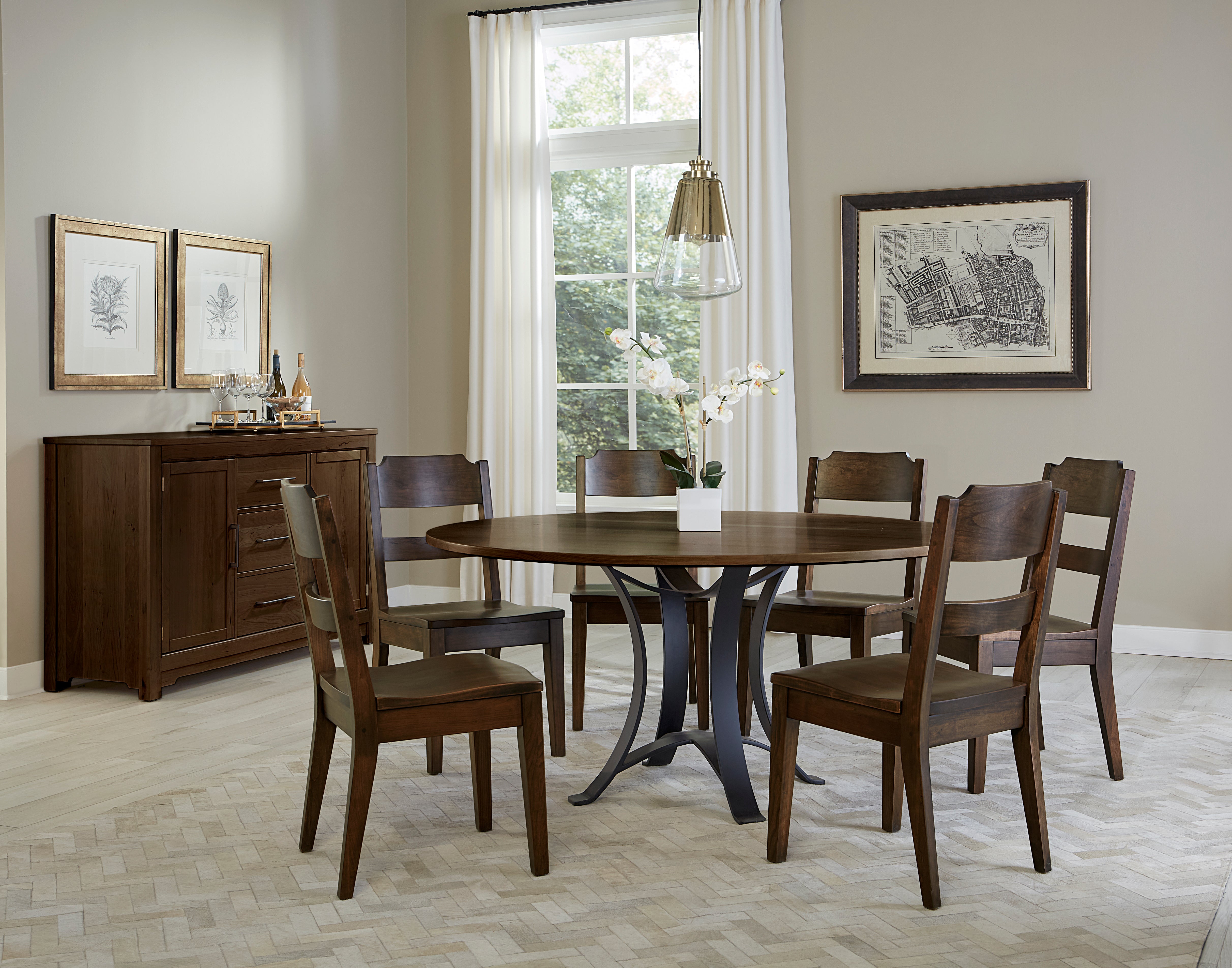 Artisan & Post Crafted Cherry 60 Inch Round Table  W/ Metal Base