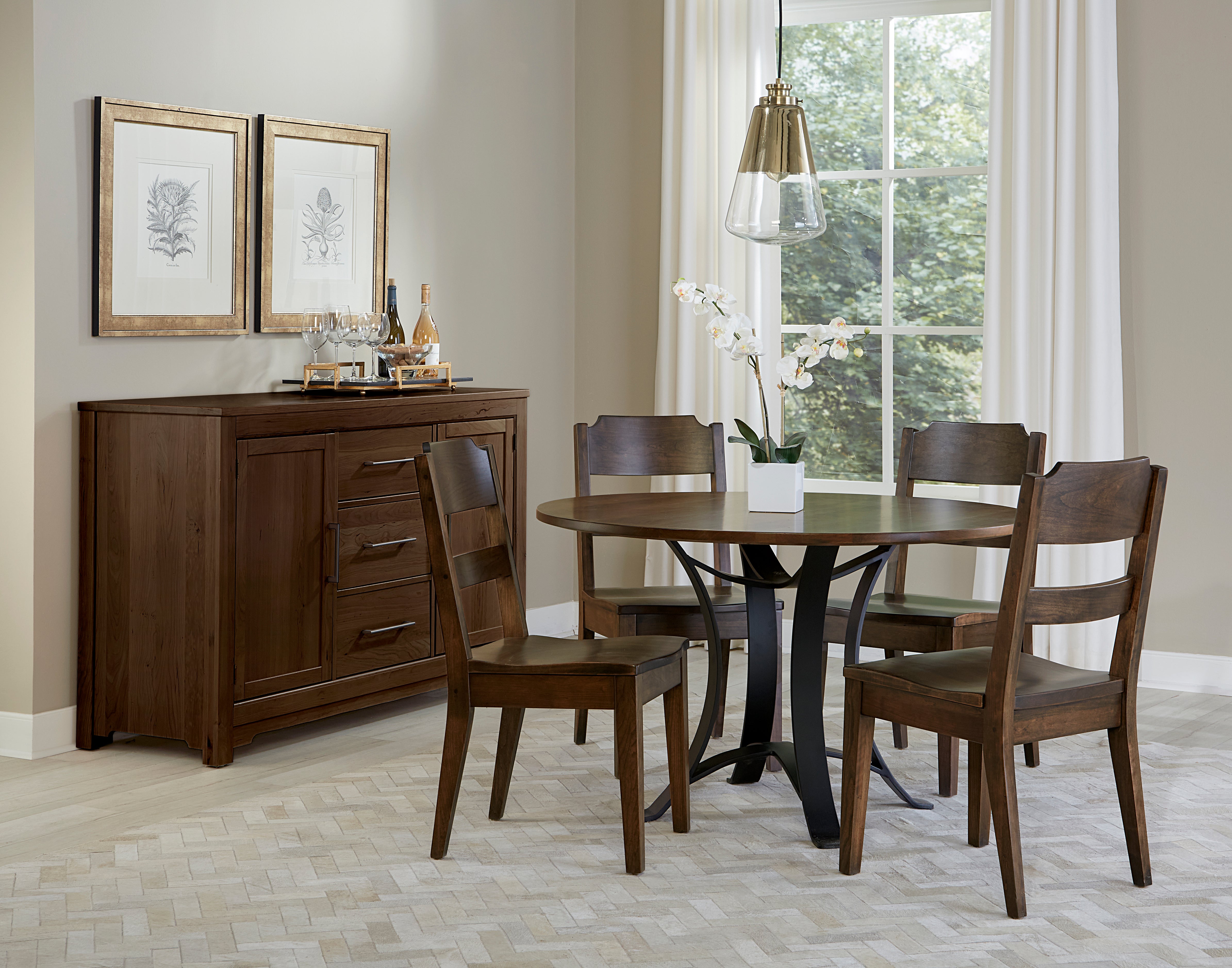 Artisan & Post Crafted Cherry 48 Inch Round Table  W/ Metal Base