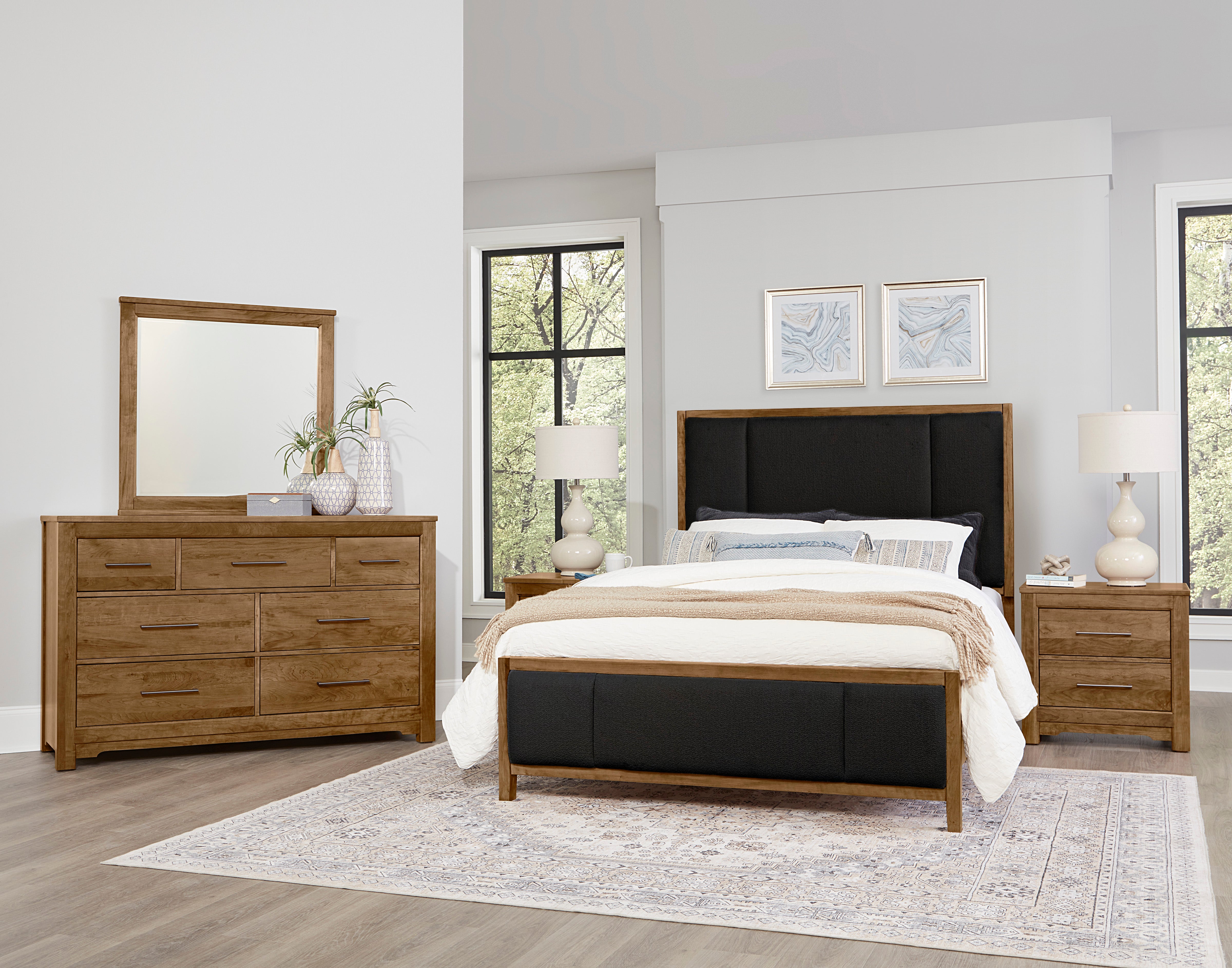 Artisan & Post Crafted Cherry Upholstered Bed (Black Fabric)