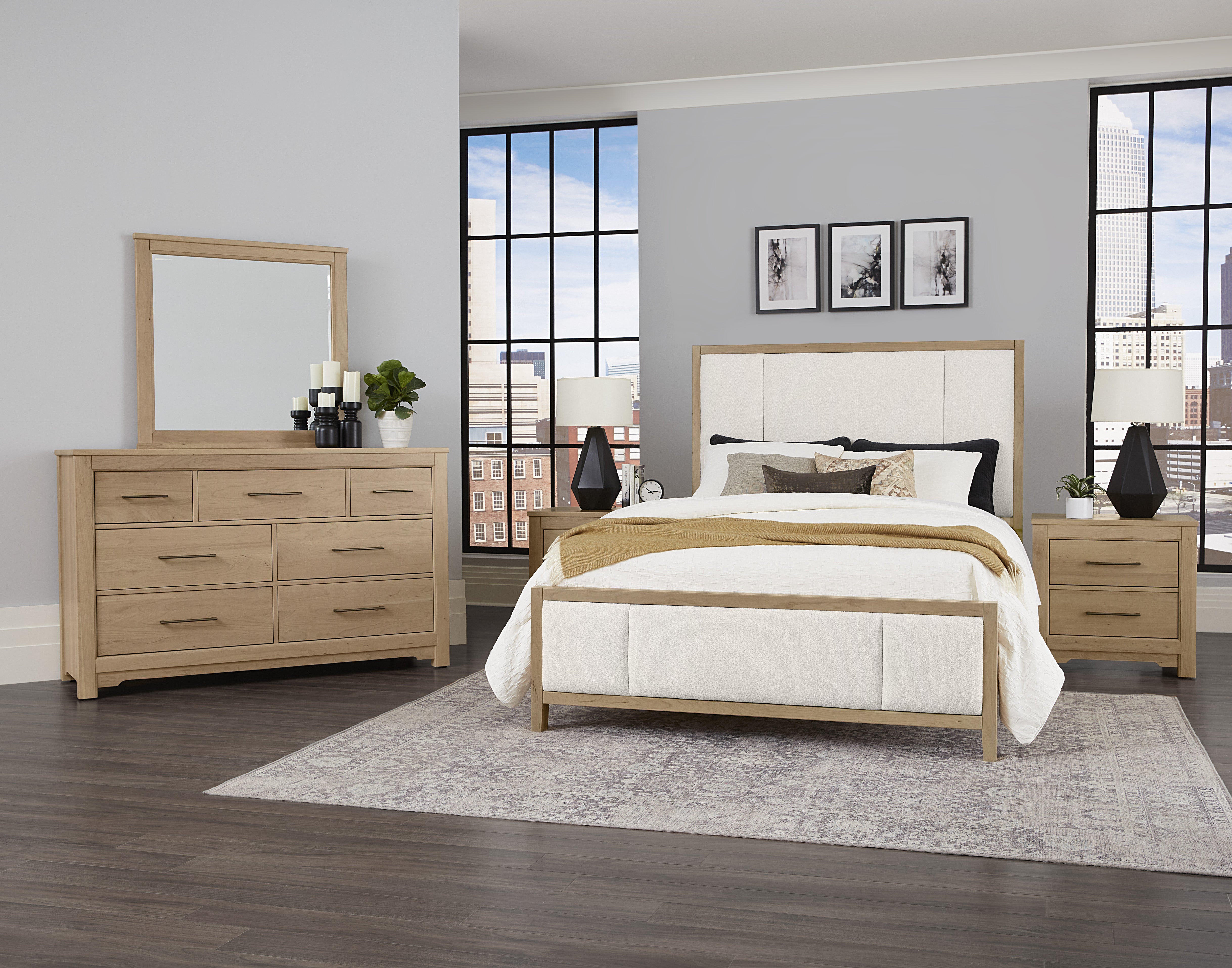 Artisan & Post Crafted Cherry Upholstered Bed (White Fabric)