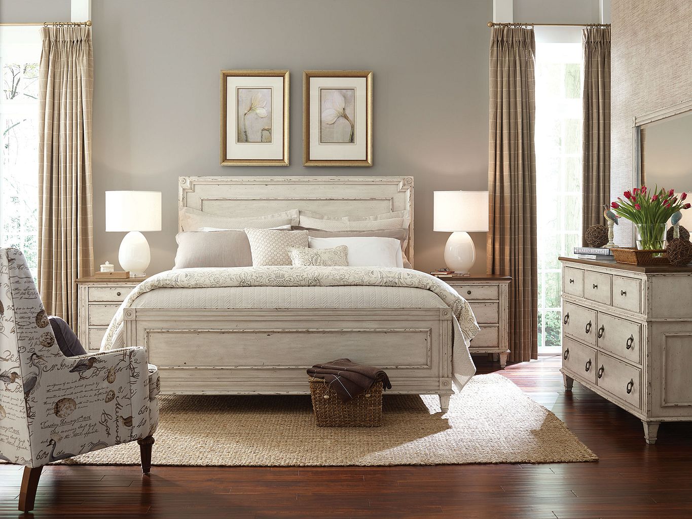 American Drew Southbury Panel Bed in Parchment