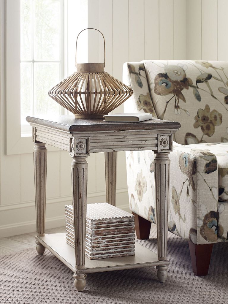 American Drew Southbury Charging Chairside Table in Fossil/Parchment