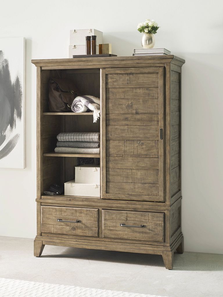 Kincaid Furniture Plank Road Wheeler Door Chest in Sandstone