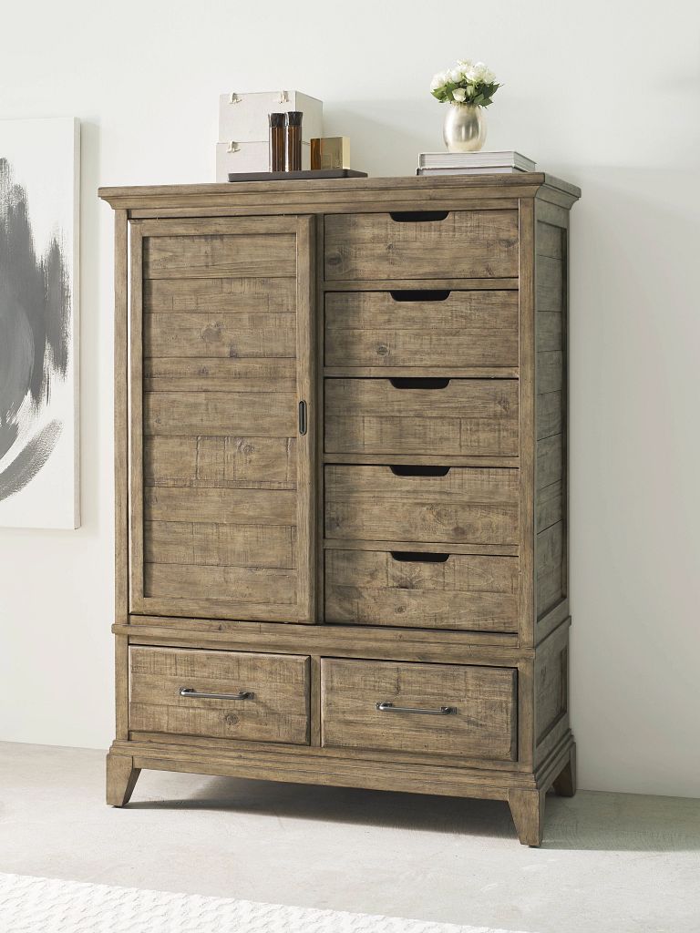 Kincaid Furniture Plank Road Wheeler Door Chest in Sandstone