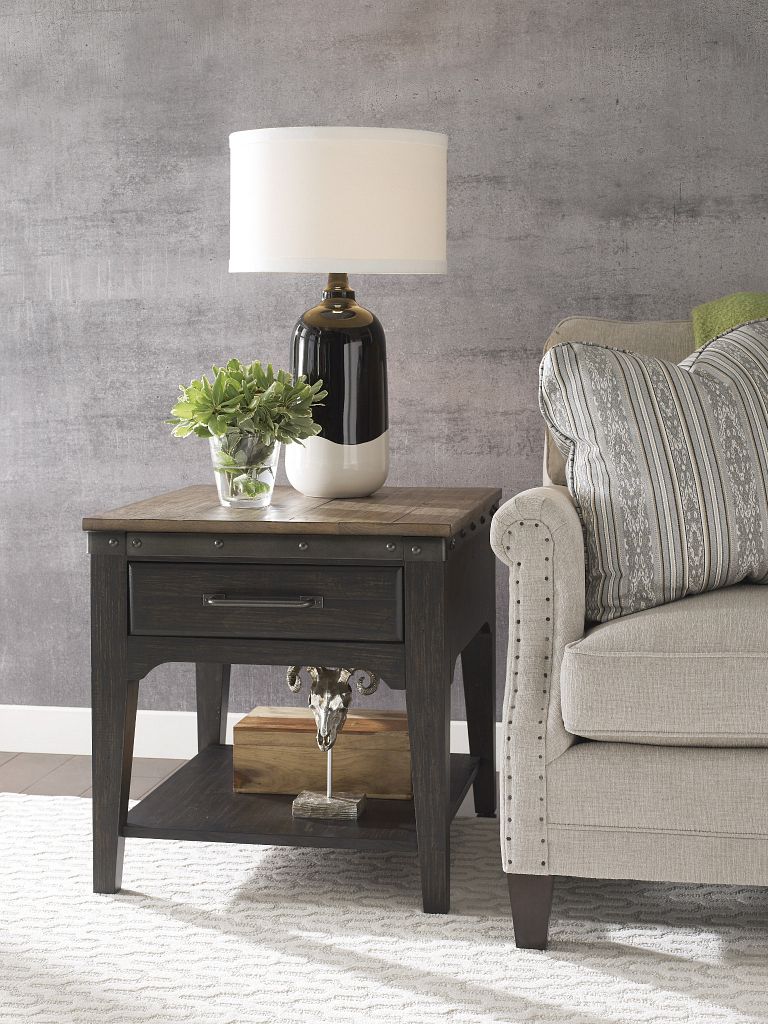 Kincaid Furniture Plank Road Artisans Rectangular Drawer End Table in Charcoal