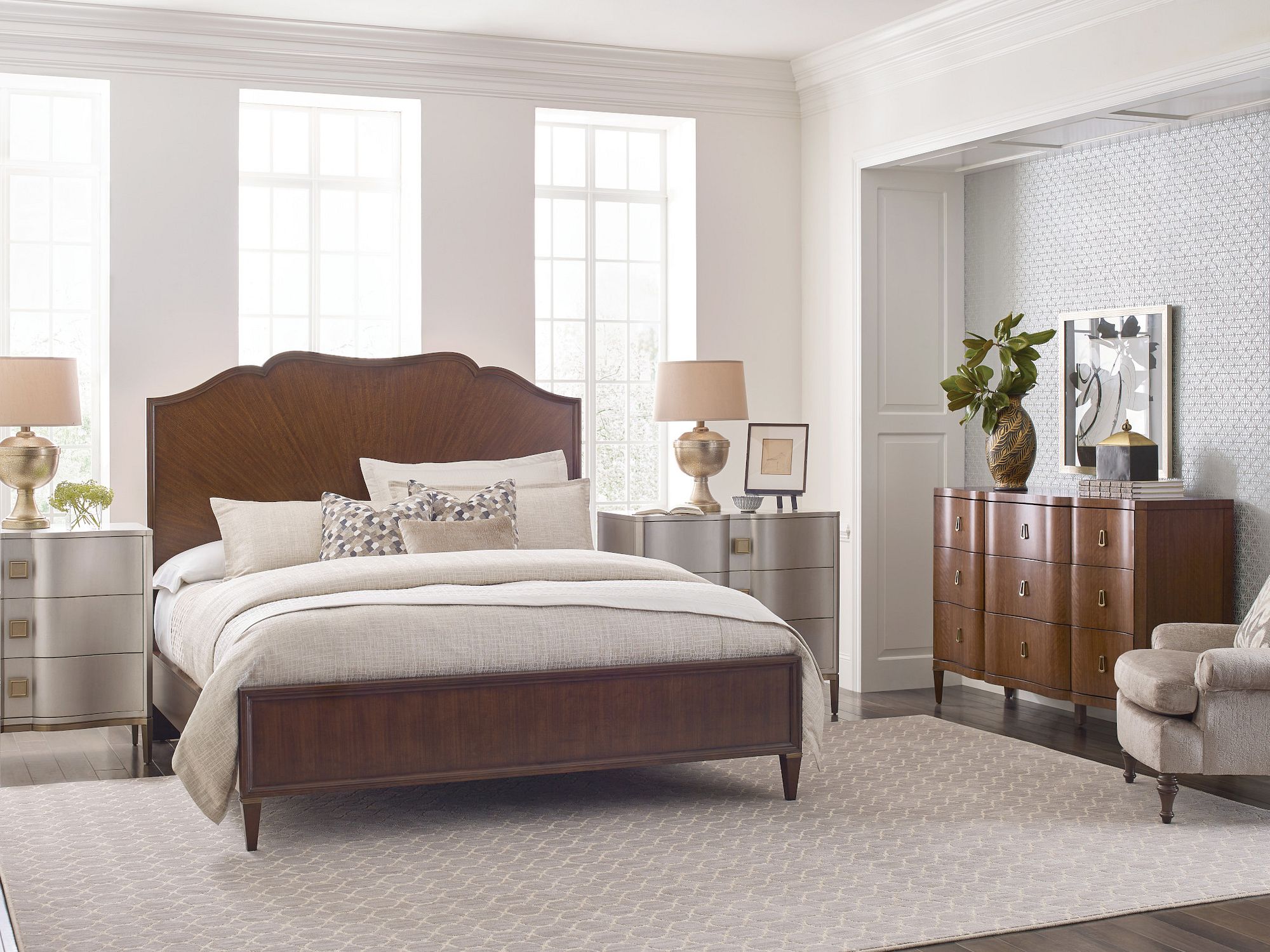 American Drew Vantage Carlisle Panel Bed in Warm Brown