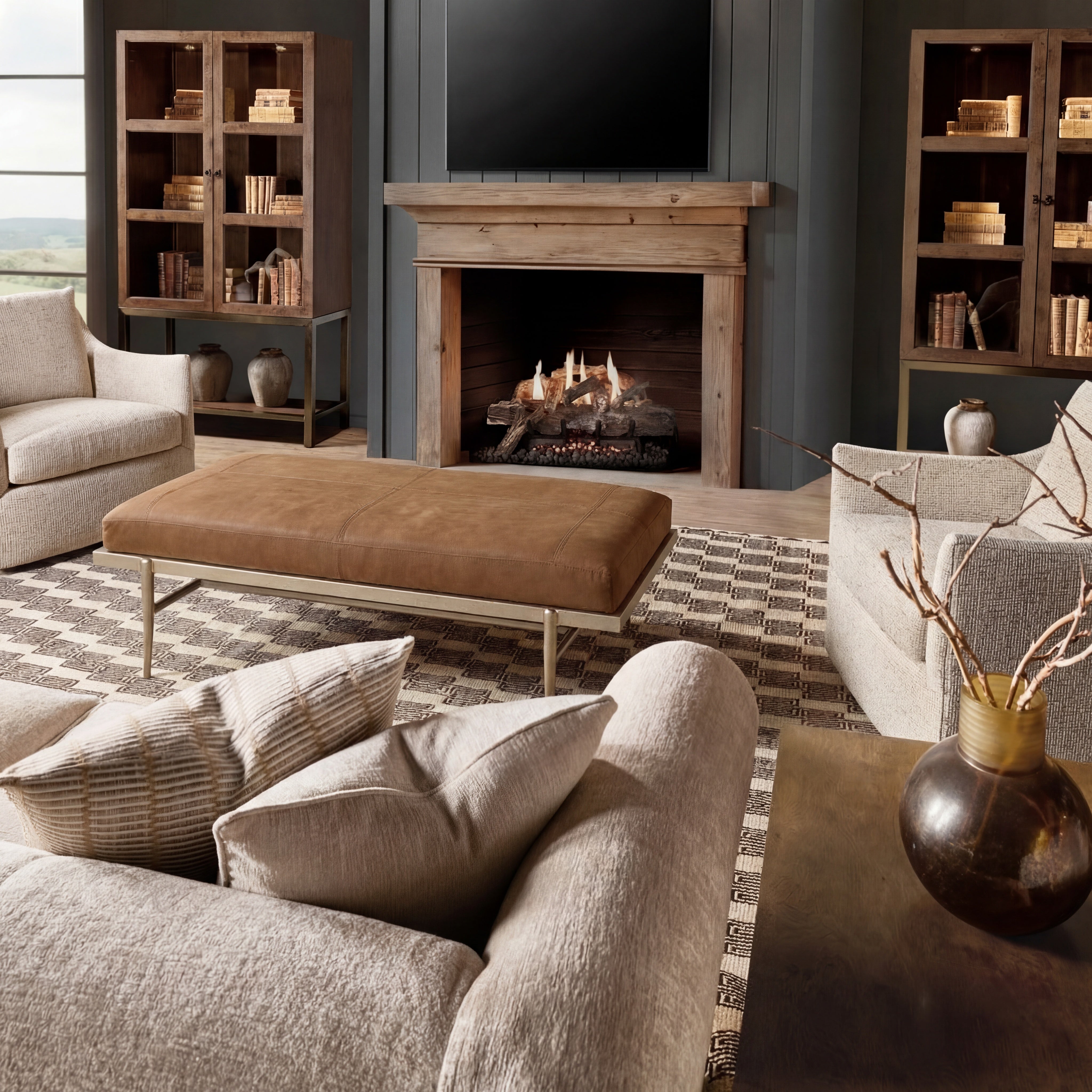 Hooker Furniture Melange Tobin Cocktail Ottoman in Brown