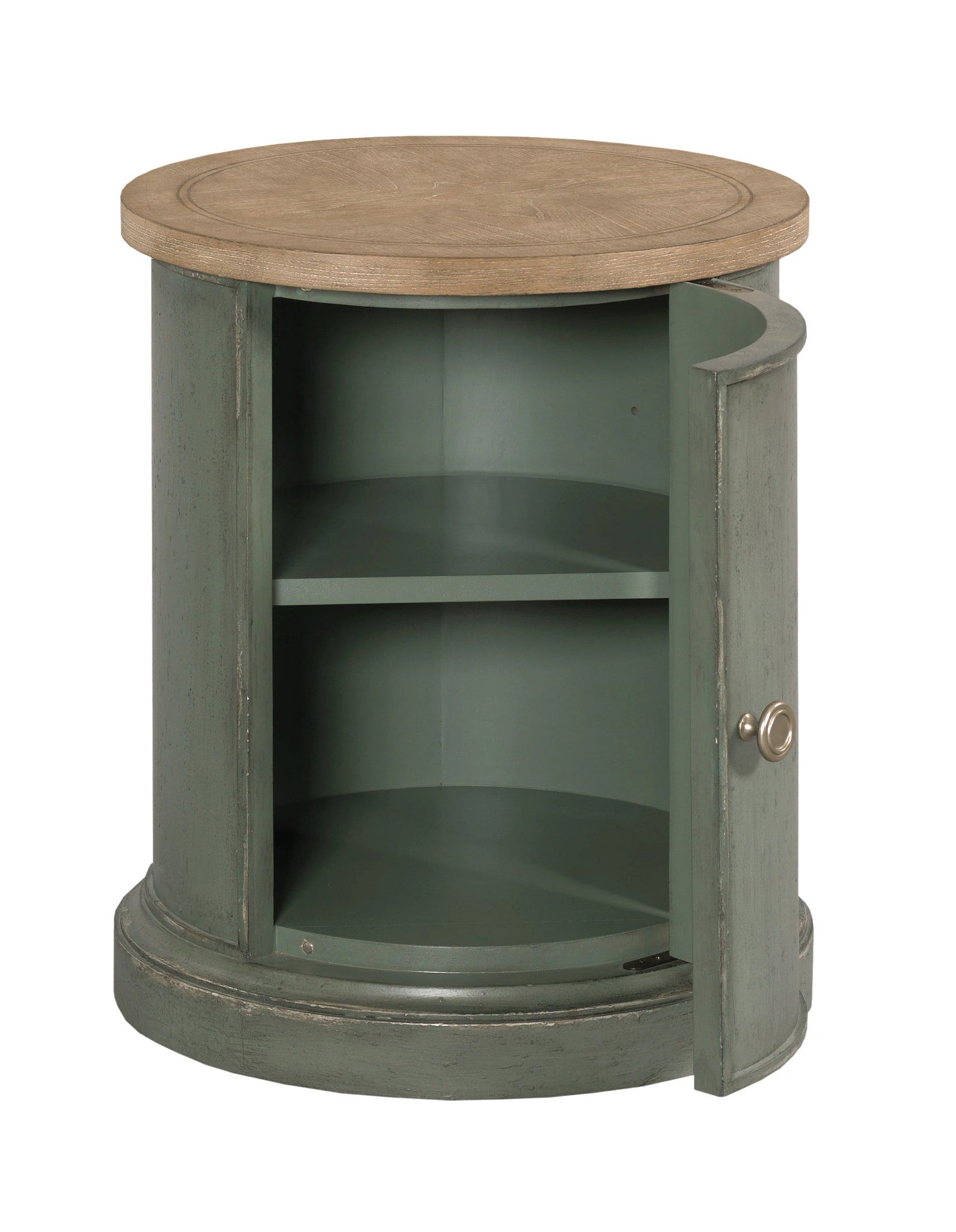 American Drew Chastain Woodfield Round Accent Table in Caramel/Green