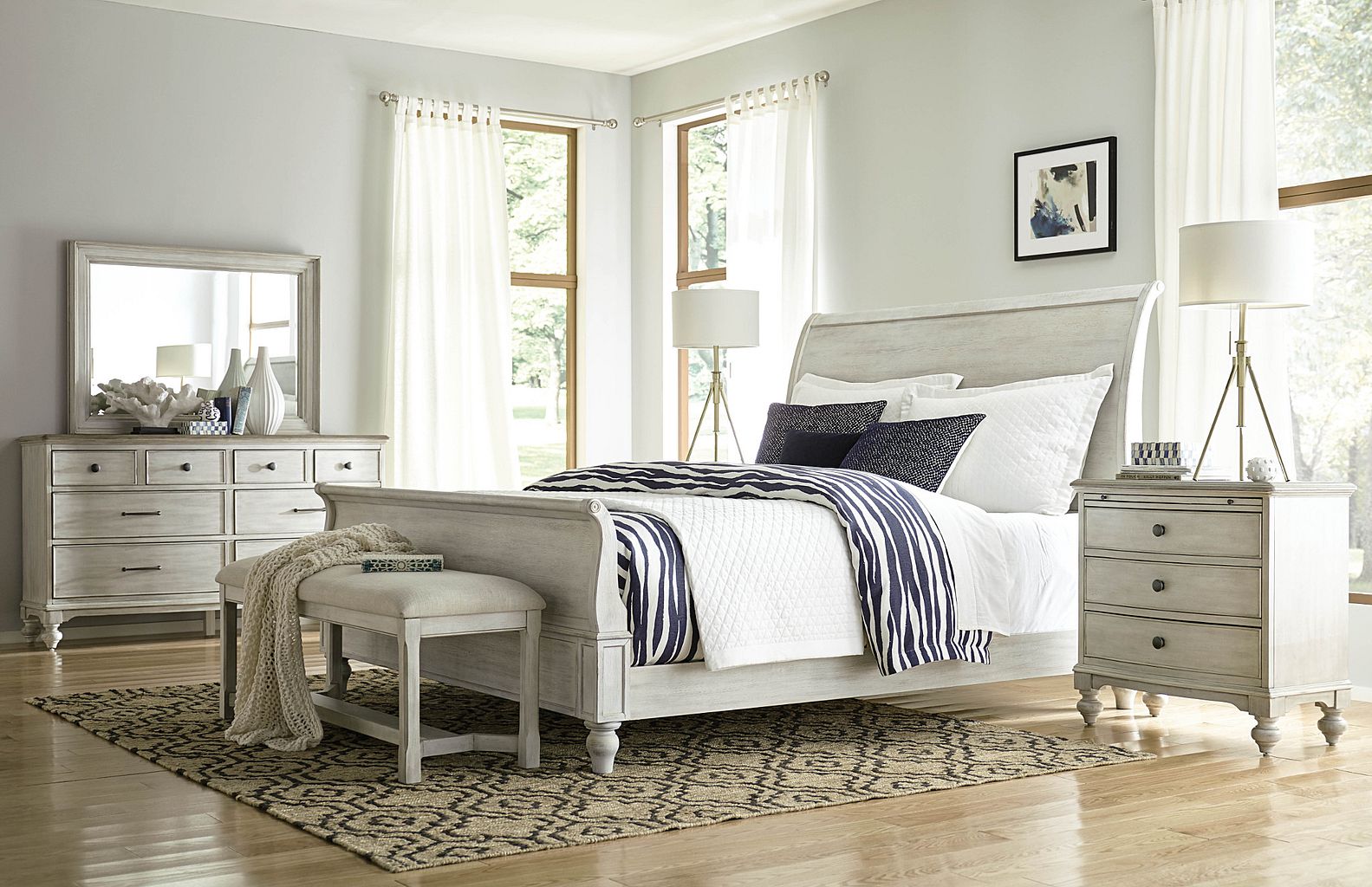 American Drew Litchfield Hanover Sleigh Bed in Sun Washed