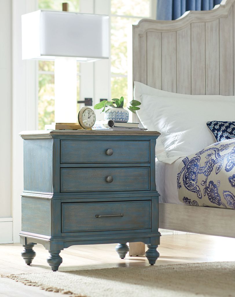 American Drew Litchfield Moray Nightstand in Driftwood/Denim