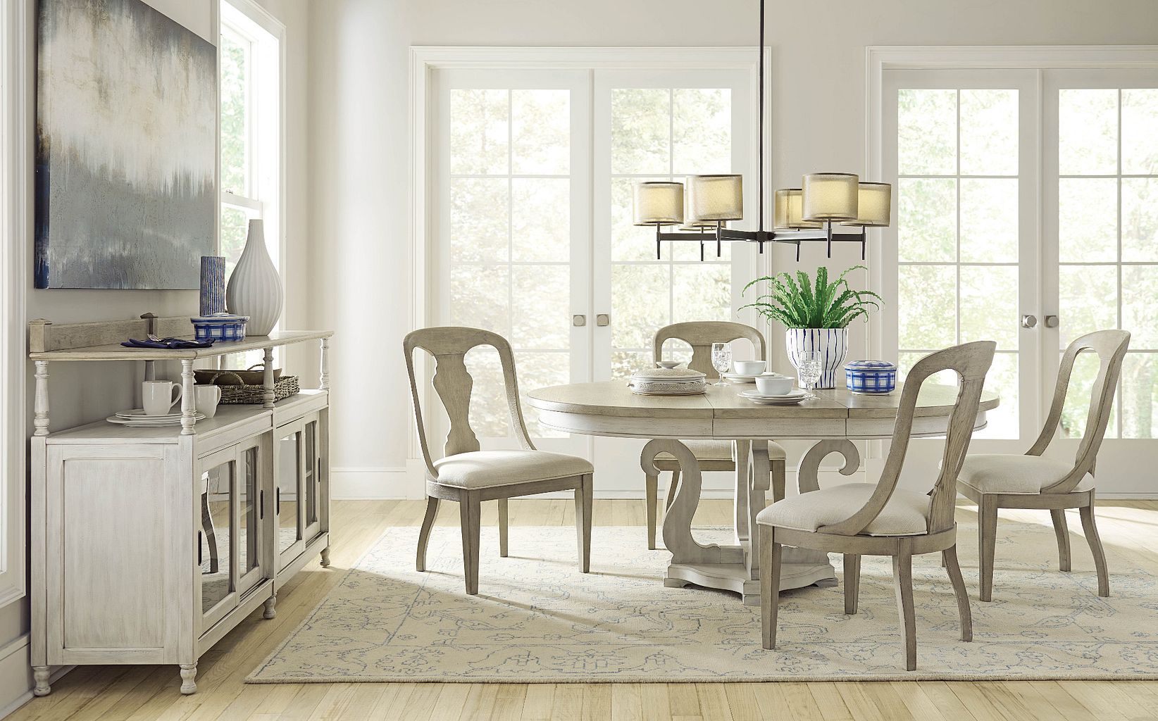 American Drew Litchfield Sussex Round Dining Table in Sun Washed/Driftwood