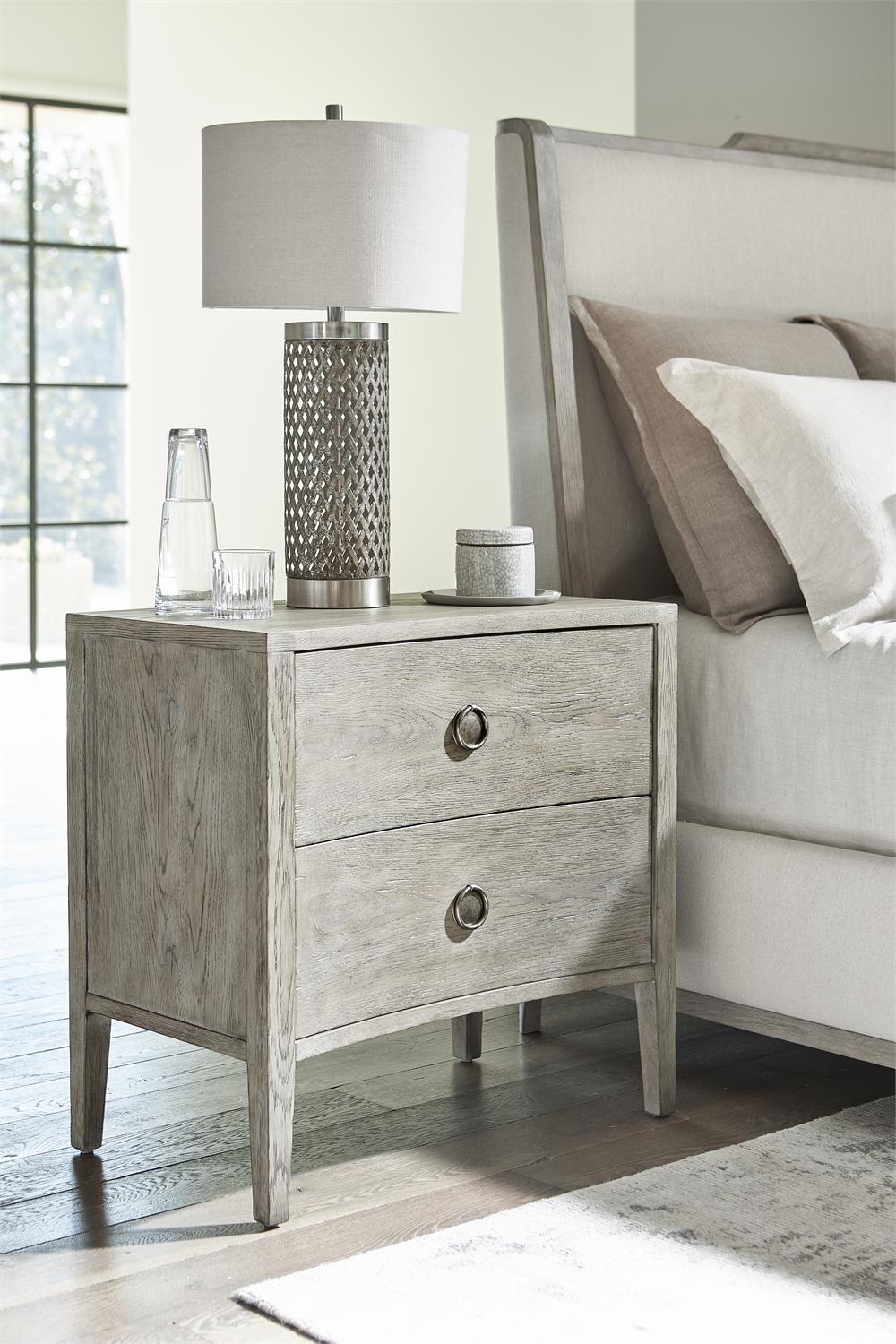 Bernhardt Furniture Albion Two Drawer Nightstand in Pewter