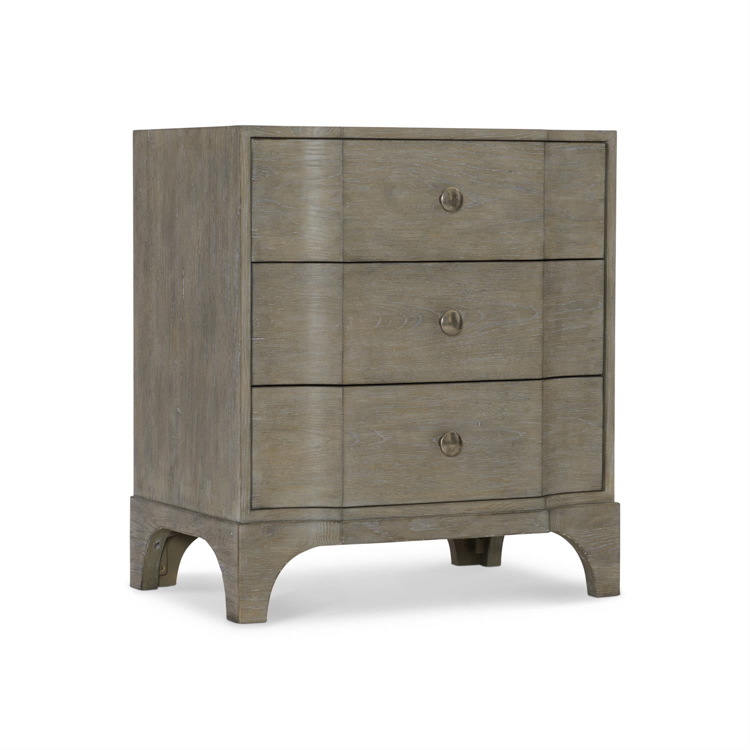 Bernhardt Furniture Albion Three Drawer Nightstand in Pewter