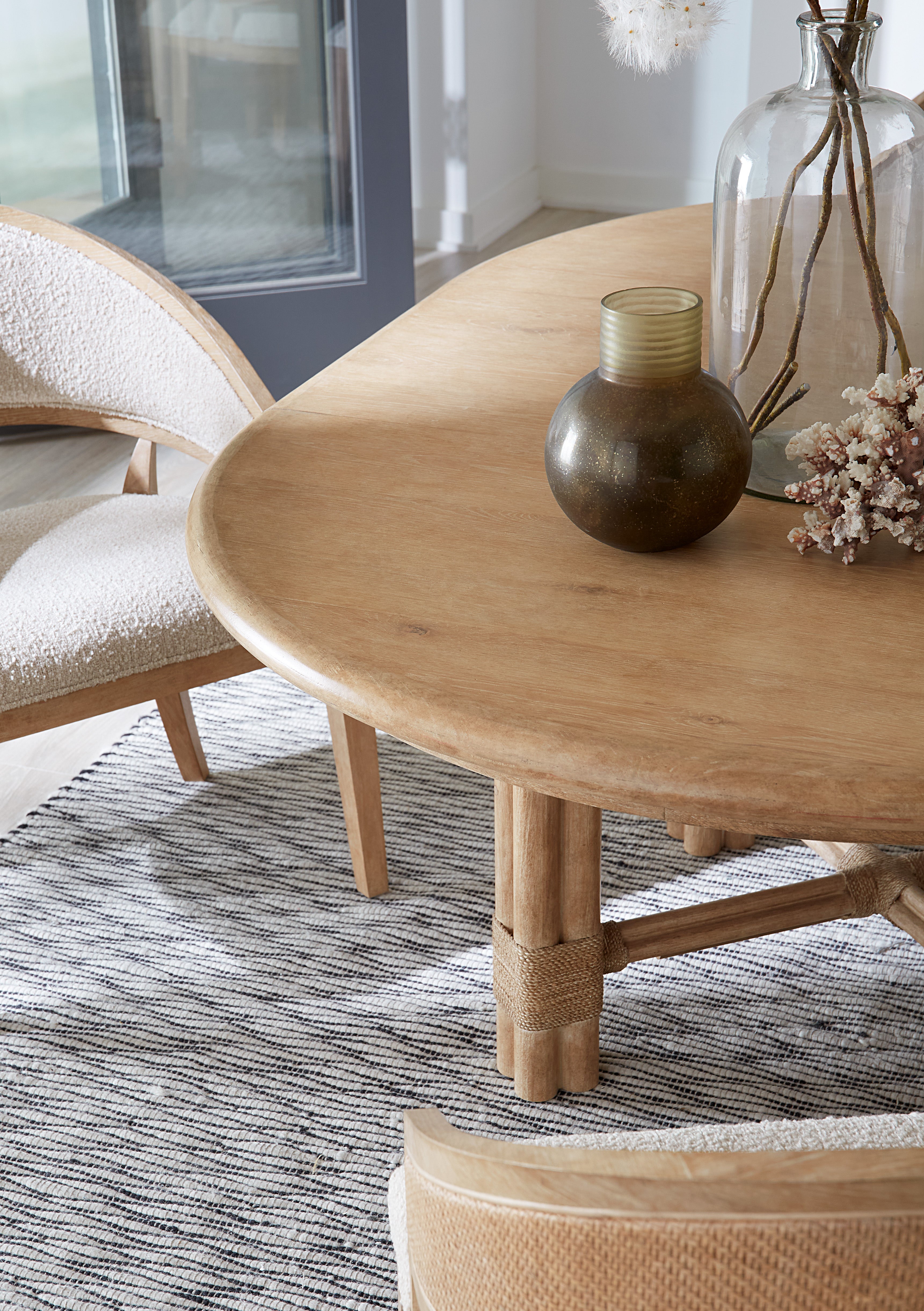Hooker Furniture Retreat Pole Rattan Round Dining Table with 1-20in Leaf