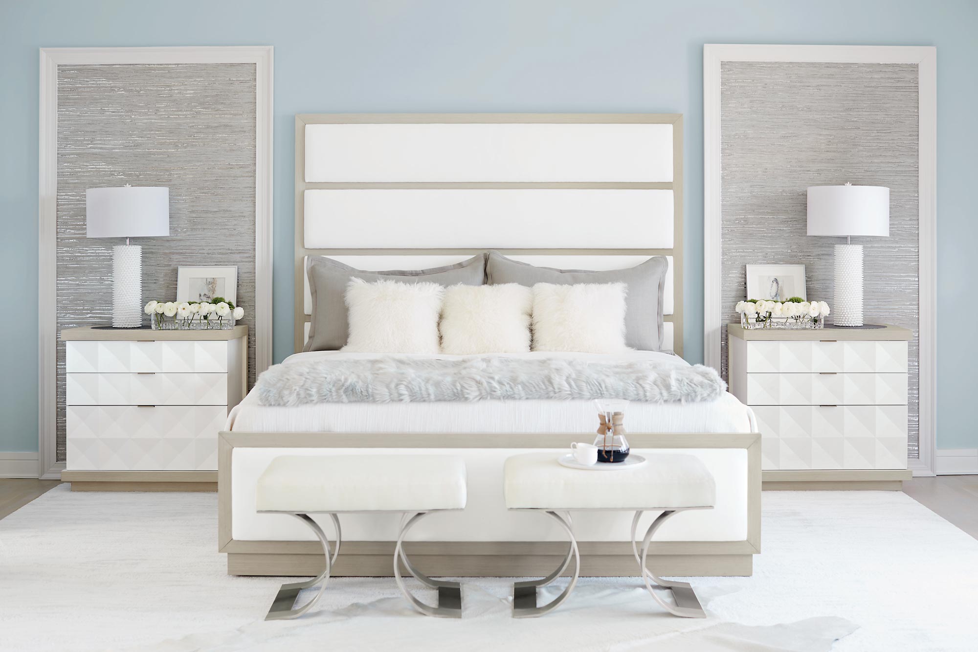Bernhardt Furniture Axiom Nightstand in Linear White & Gray