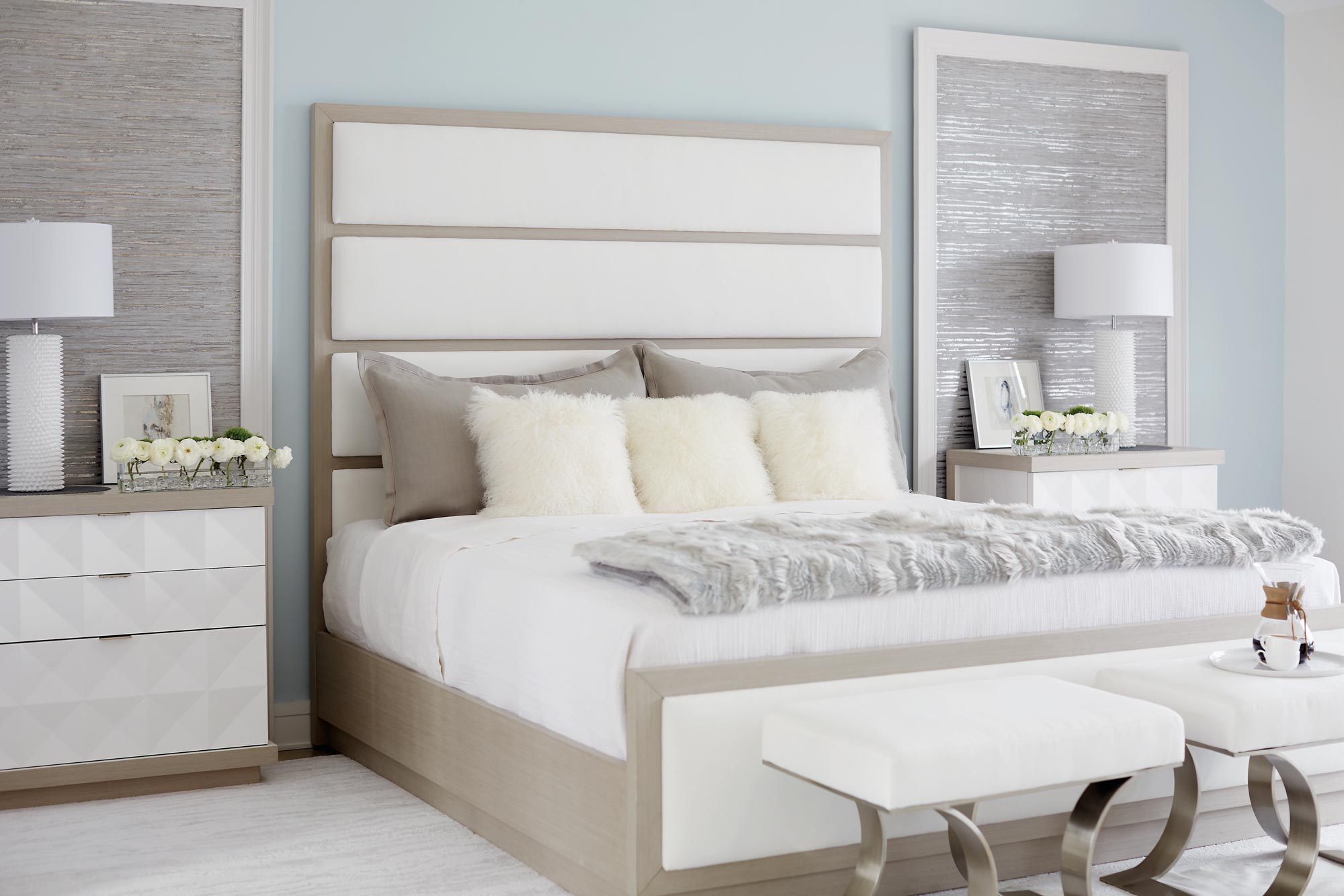 Bernhardt Furniture Axiom Panel Bed in Linear Grey