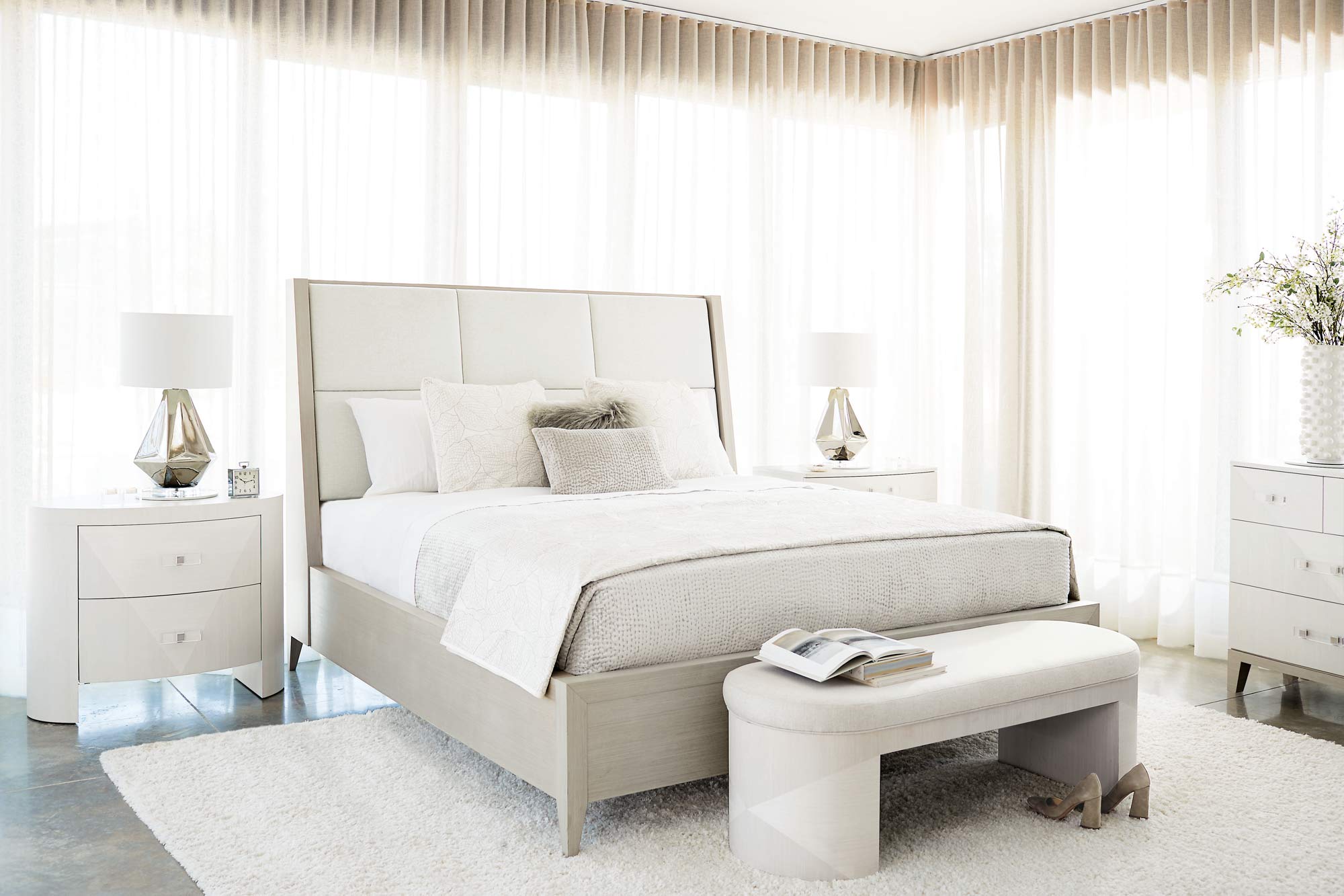 Bernhardt Furniture Axiom Platform Panel Bed in Linear Grey