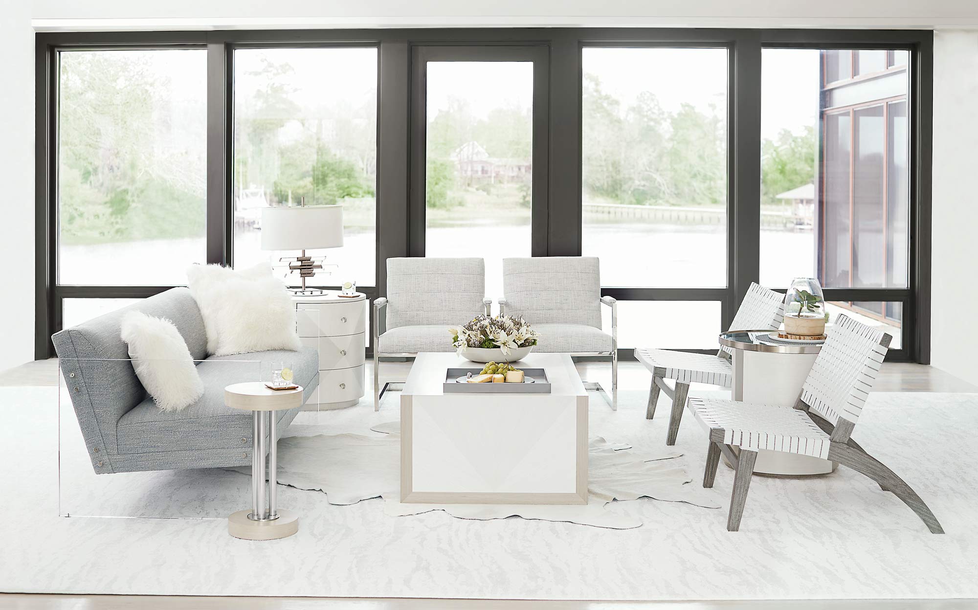 Bernhardt Furniture Axiom Cocktail Table in Linear White & Gray