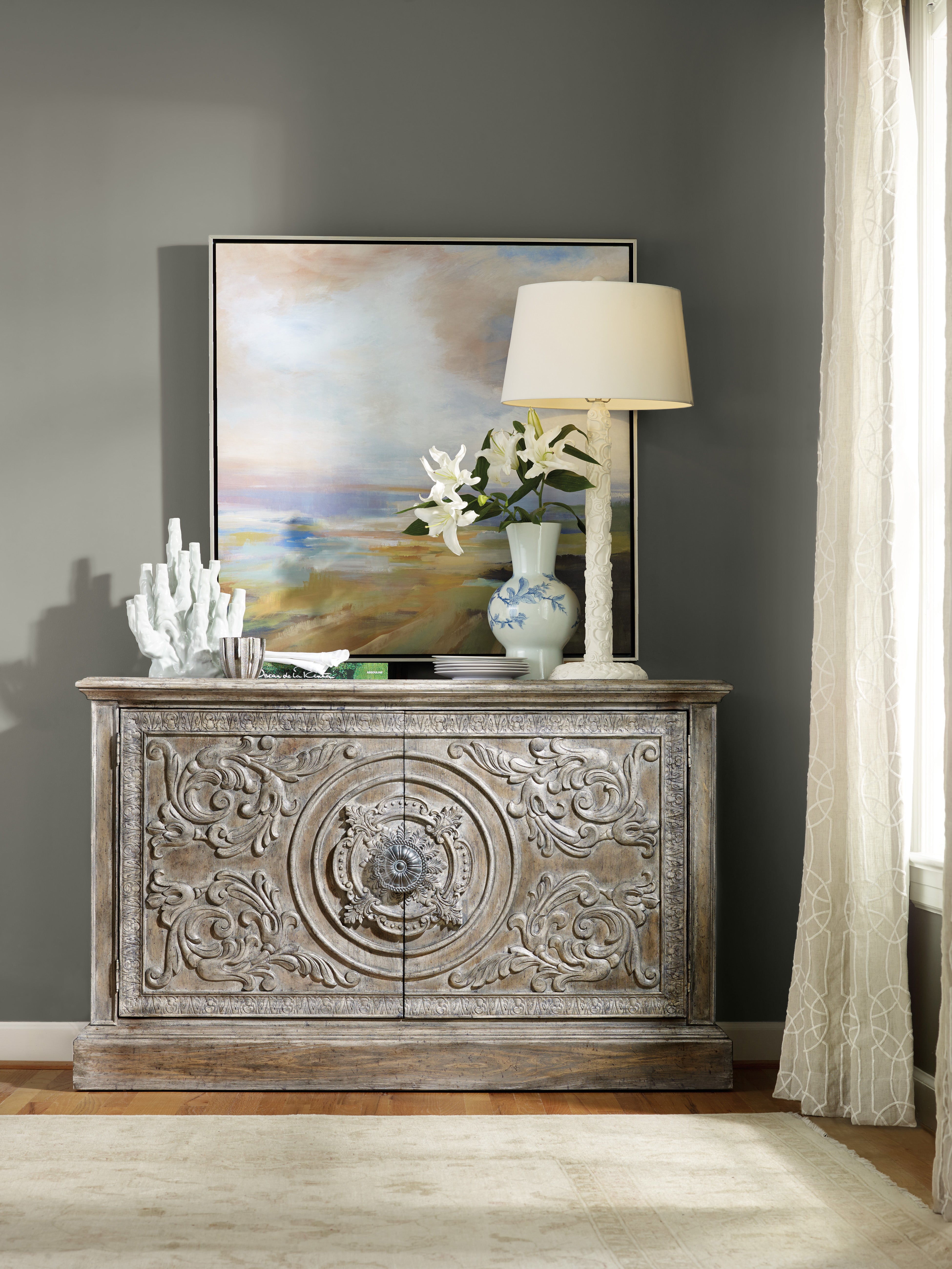 Hooker Furniture Melange Two Door Accent Console in Light Brown