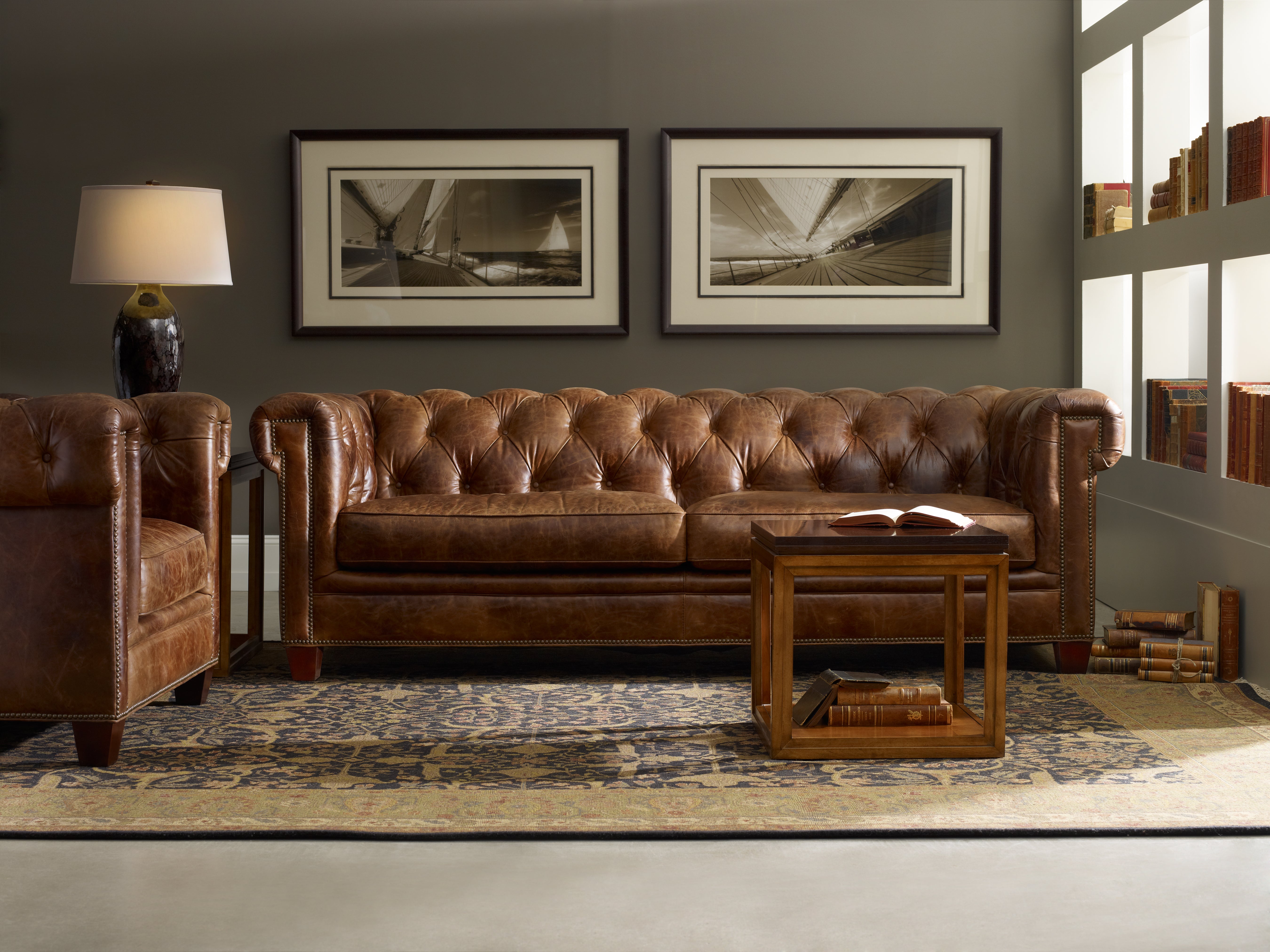Hooker Furniture Chester Stationary Sofa in Dark Brown