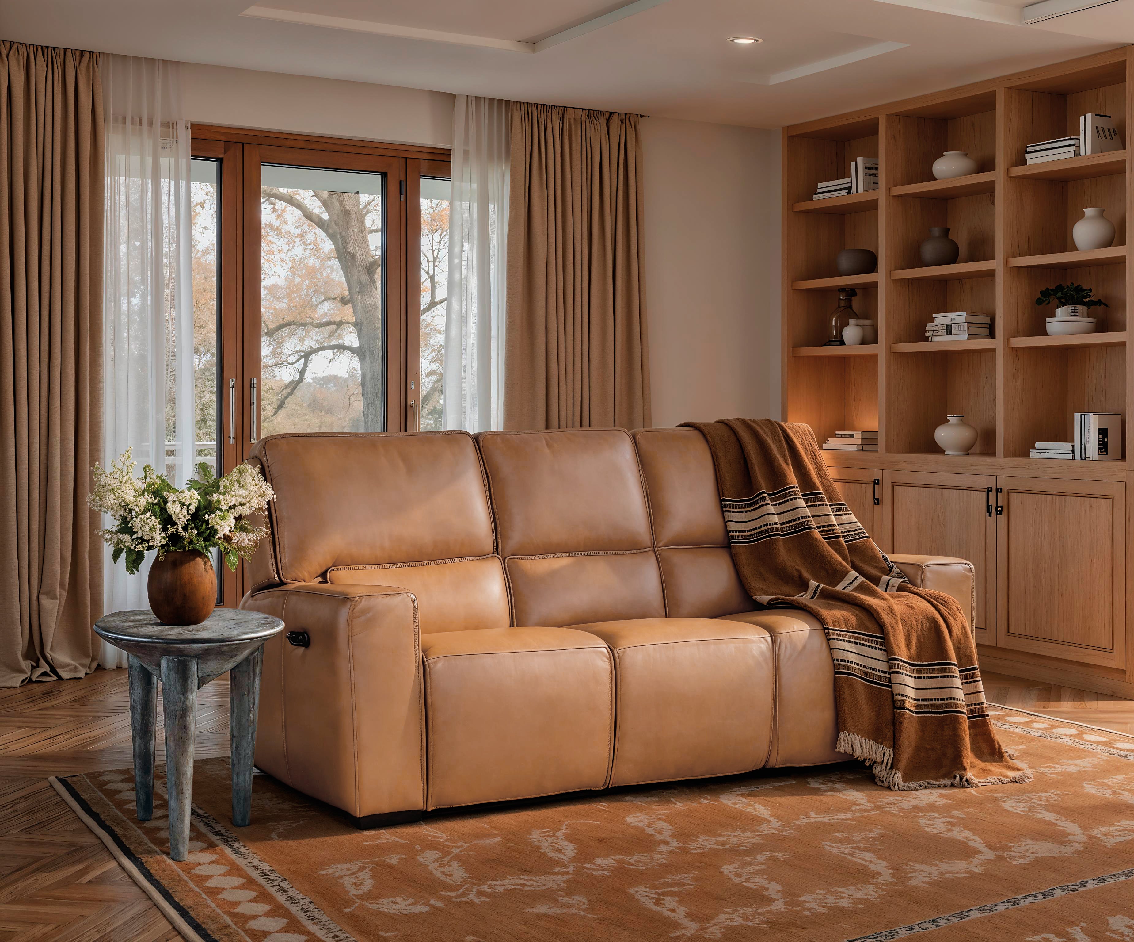 Hooker Furniture Miles Zero Gravity Sofa with Power Recline Power Headrest in Brown