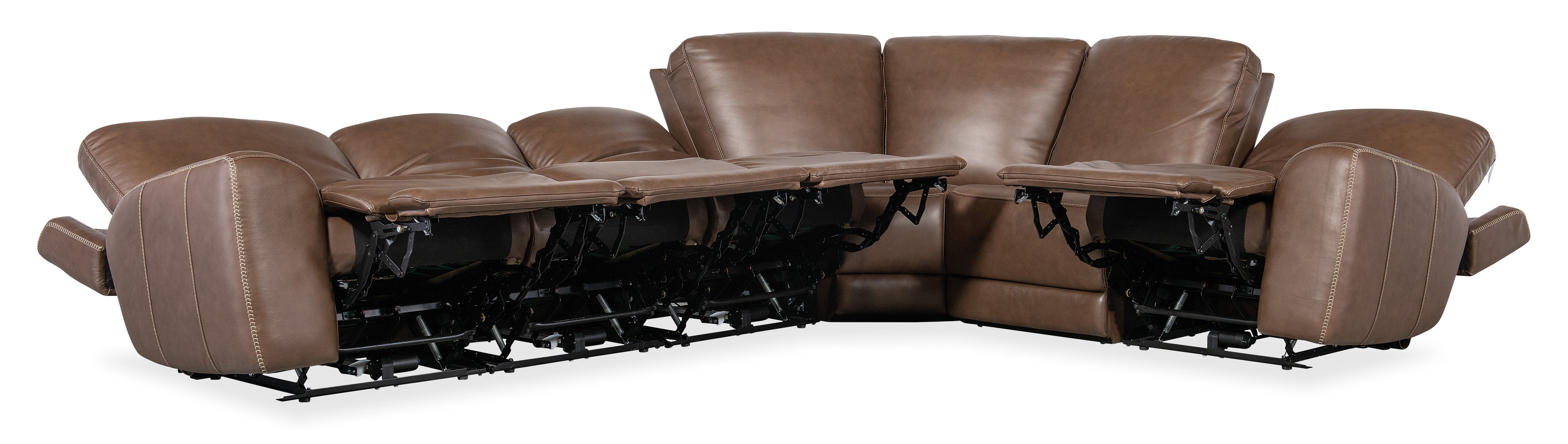 Hooker Furniture Torres 6 Piece Sectional with Power Recline & Power Headrest in Medium Brown