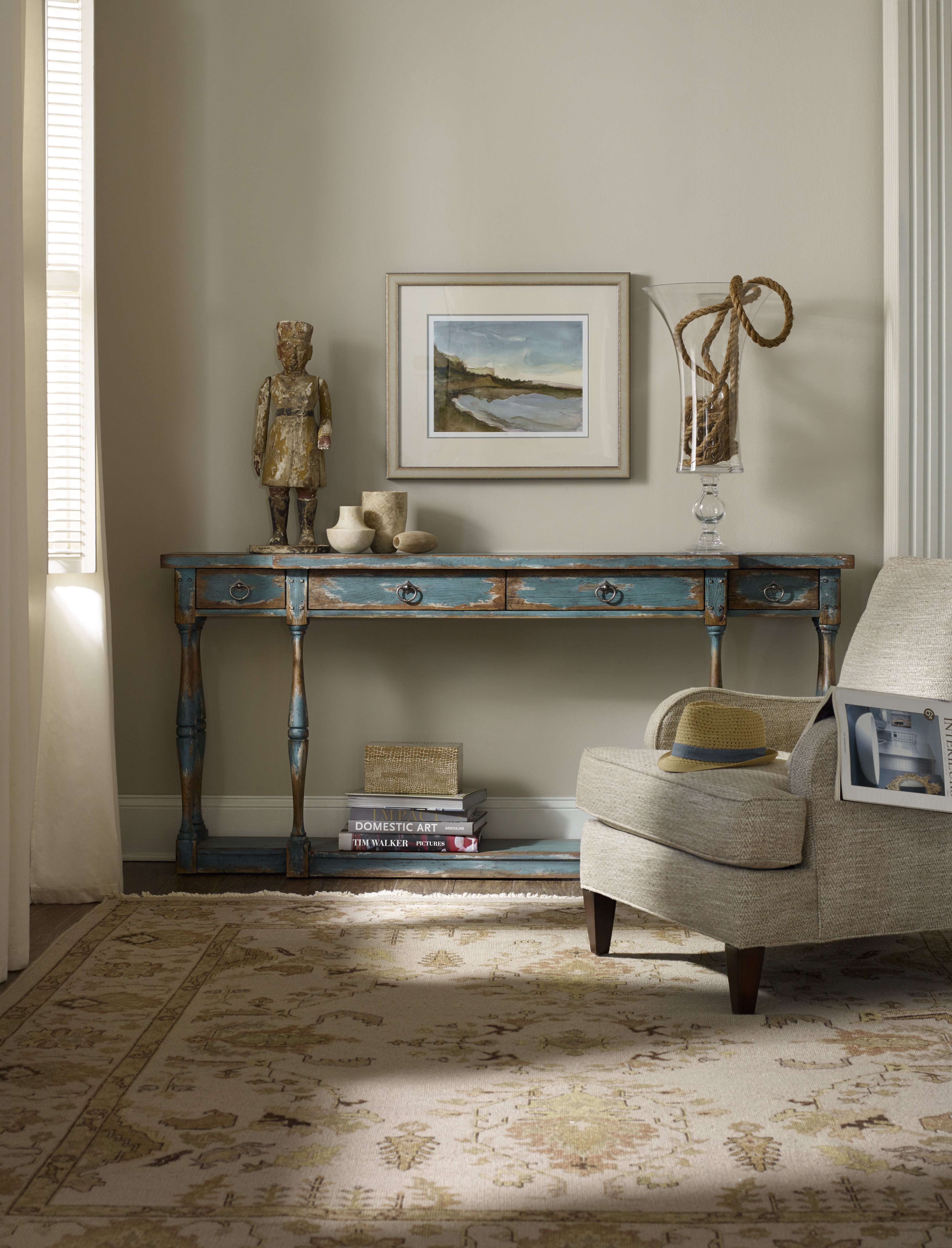 Hooker Furniture Sanctuary Four-Drawer Thin Console in Blue
