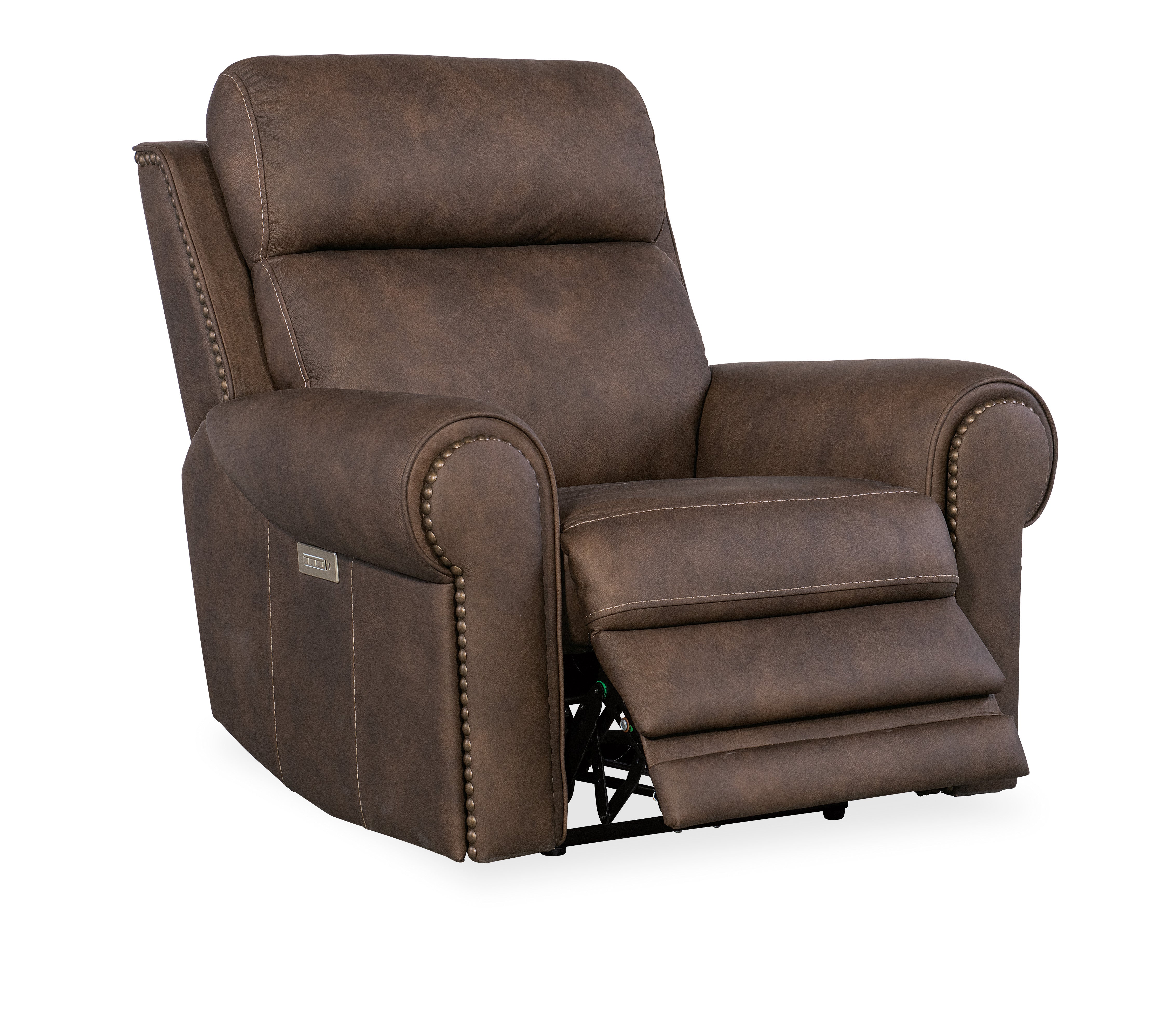 Hooker Furniture Duncan Power Recliner with Power Headrest & Lumbar in Medium Brown
