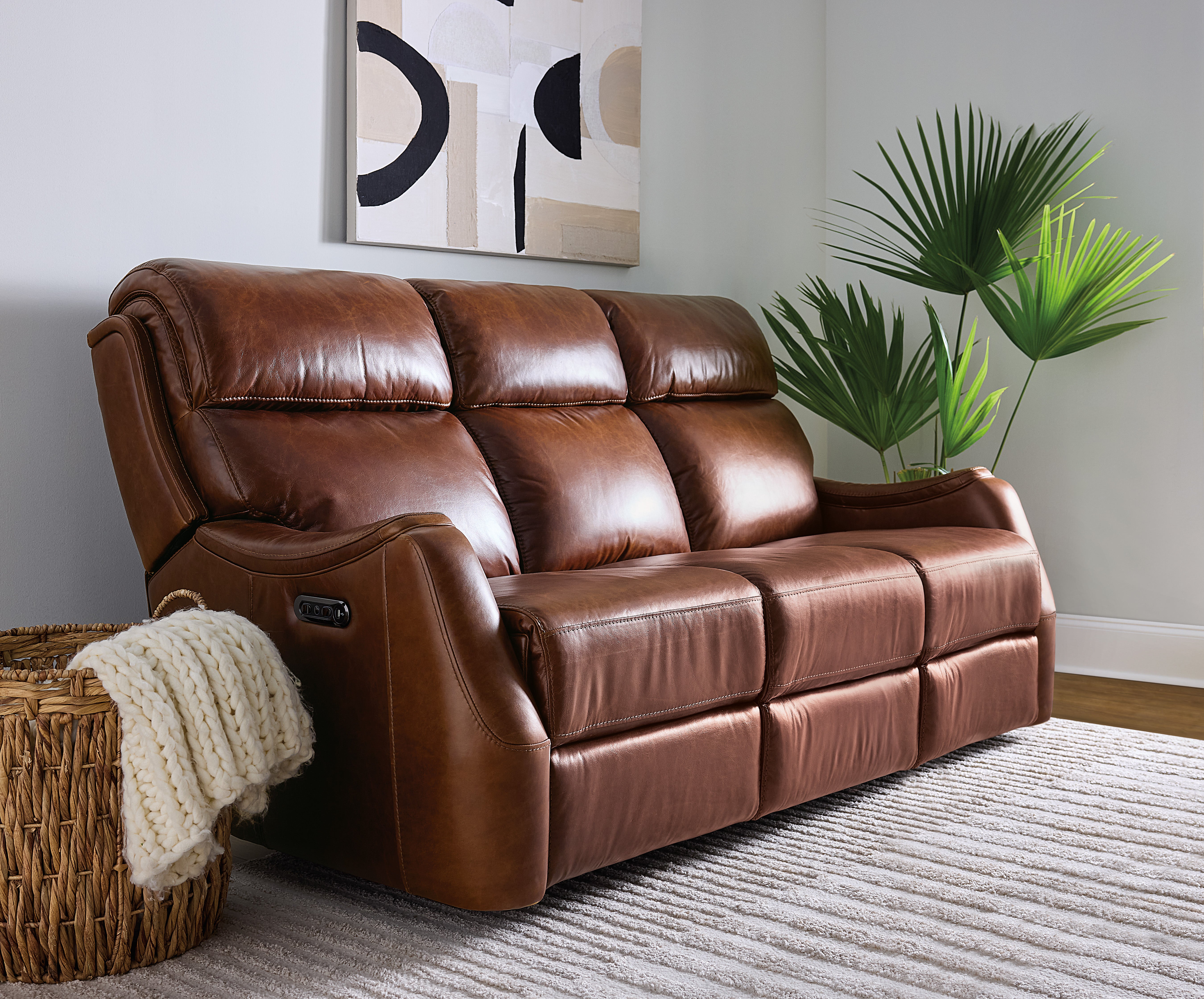 Hooker Furniture Harlan Zero Gravity Sofa with Power Recline & Power Headrest in Brown