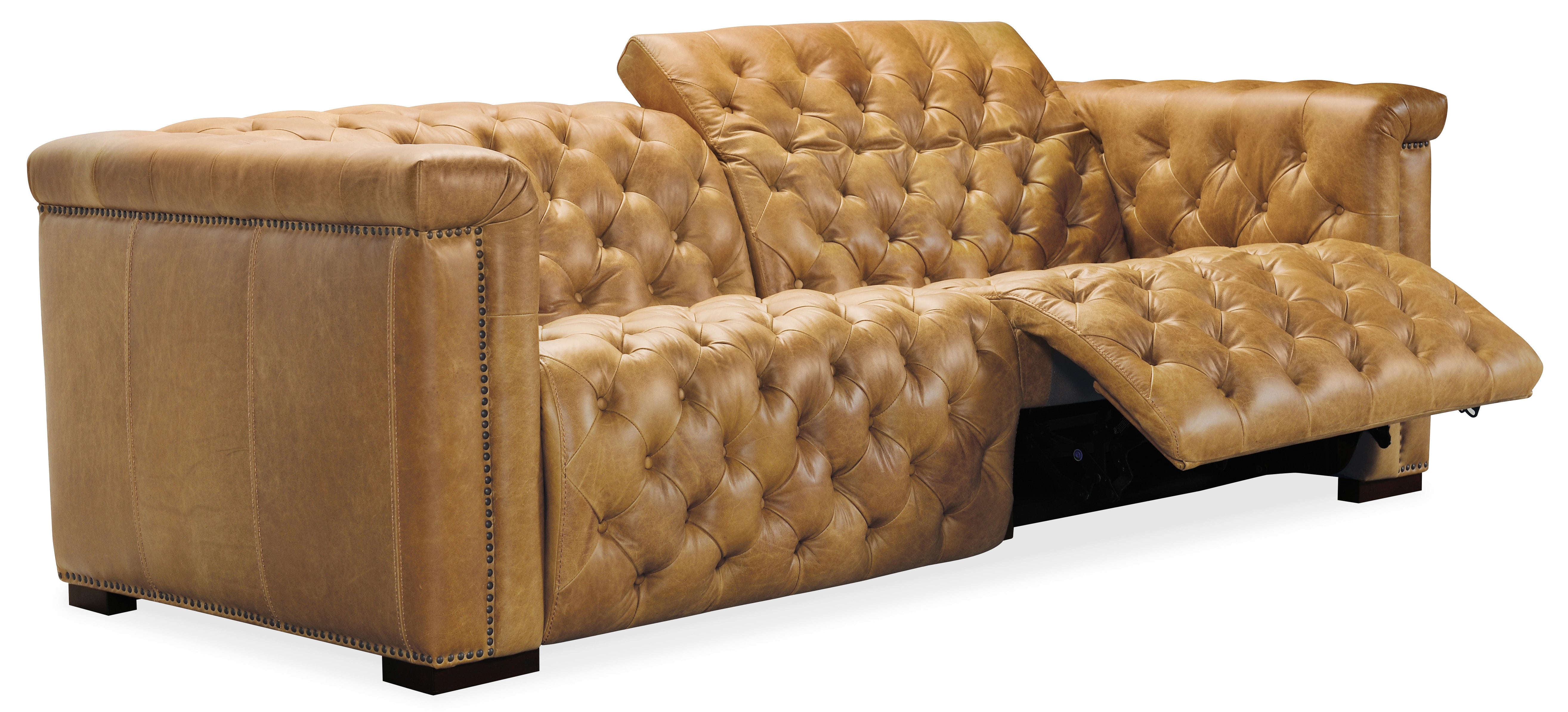 Hooker Furniture Savion 2 over 2 Sofa with Power Recline & Power Headrest in Medium Brown