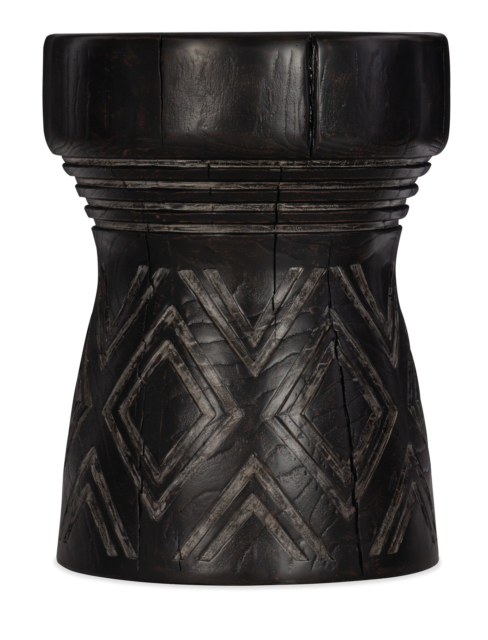 Hooker Furniture Commerce & Market Carved Stump Side Table in Blacks