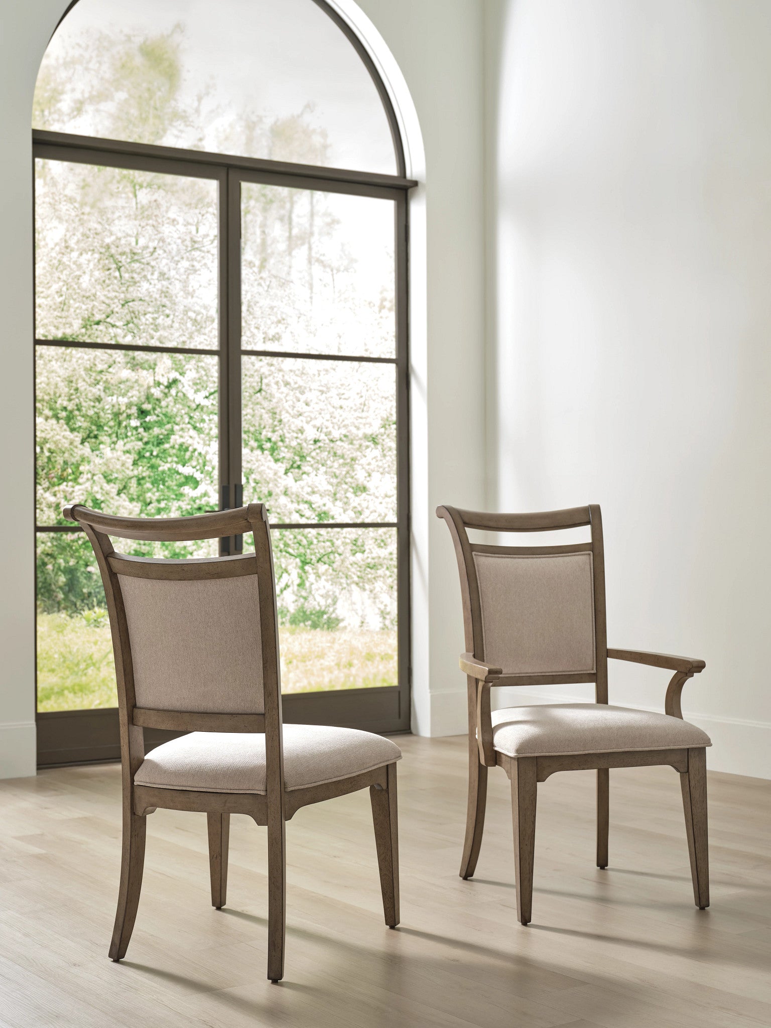 American Drew Carmine Phifer Upholstered Back Arm Chair in Latte