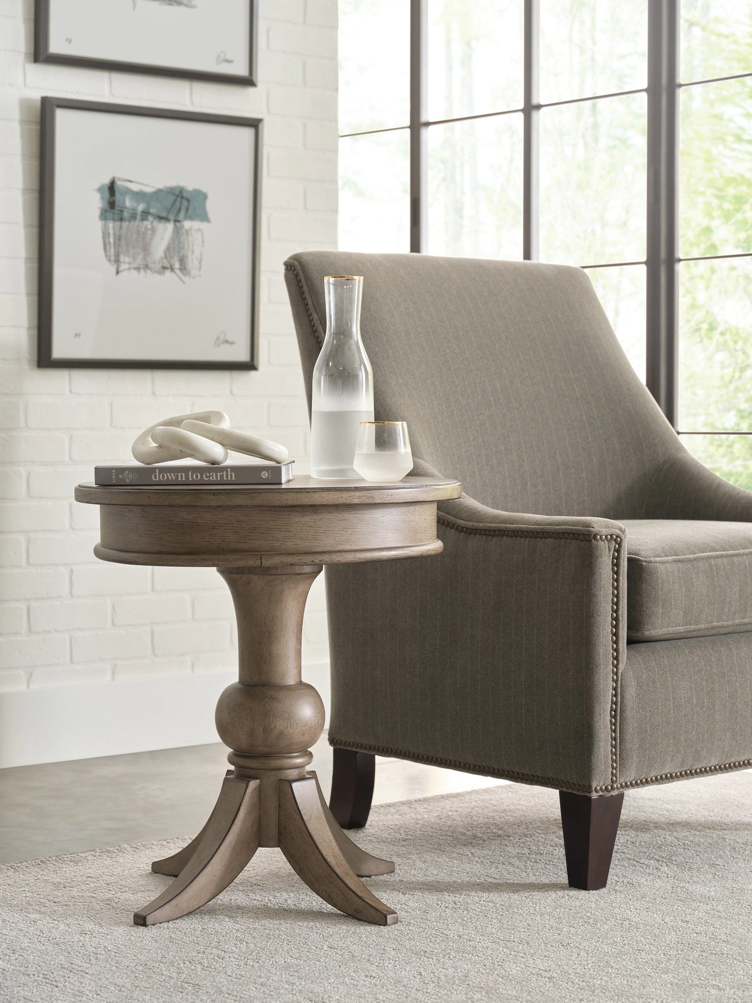 American Drew Carmine Georgie Round End Table in Latte