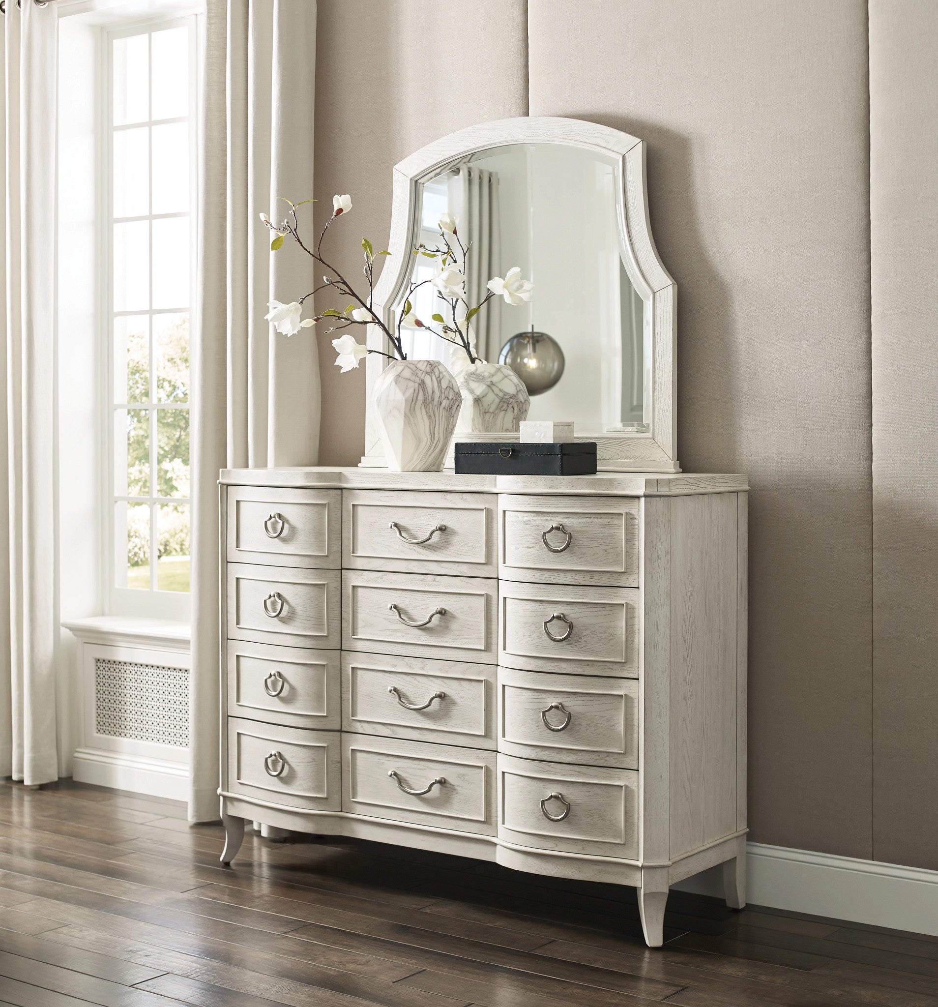 American Drew Harmony Angeline Mirror in Eggshell