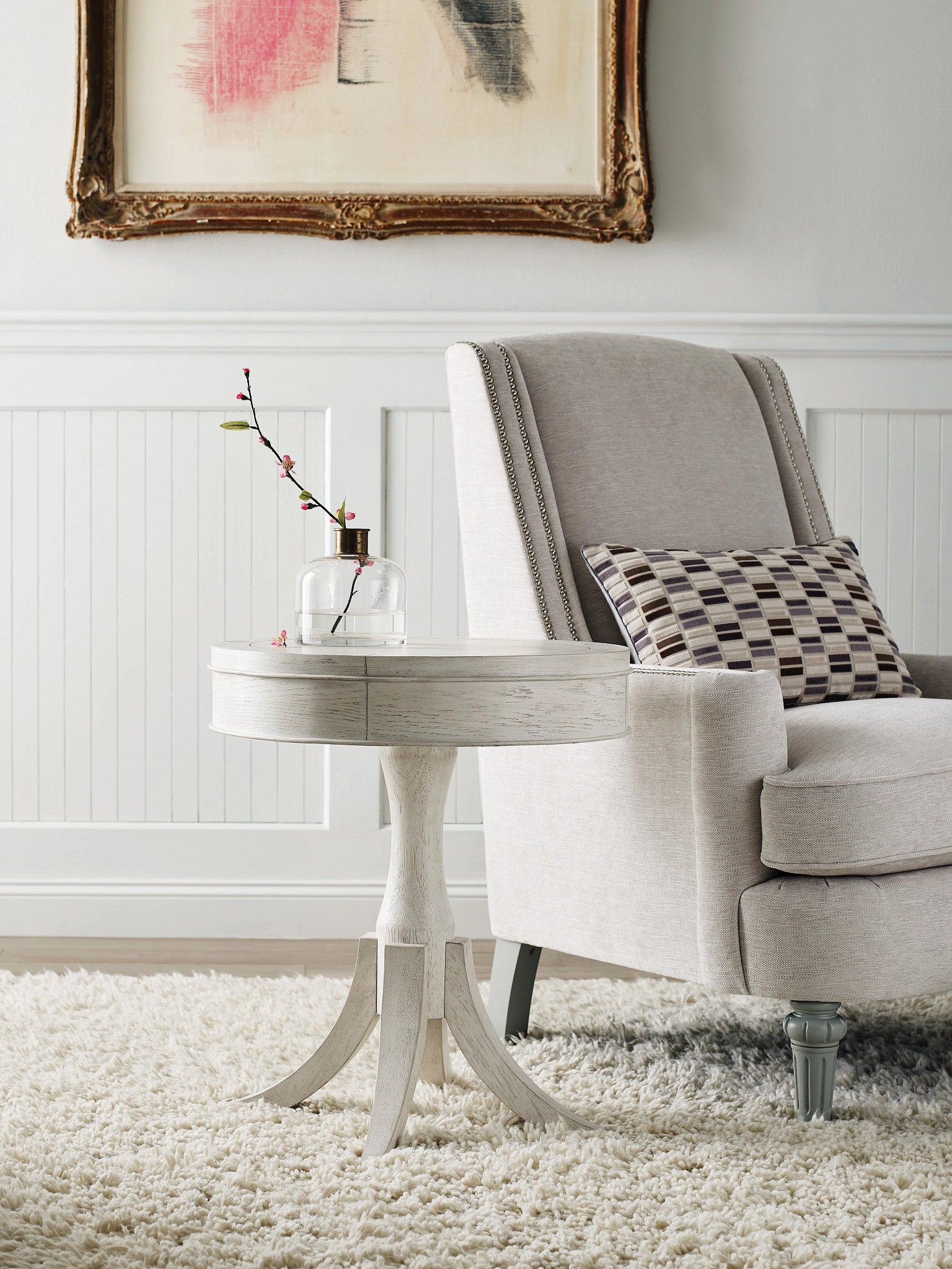 American Drew Harmony Marcella Round End Table in Eggshell