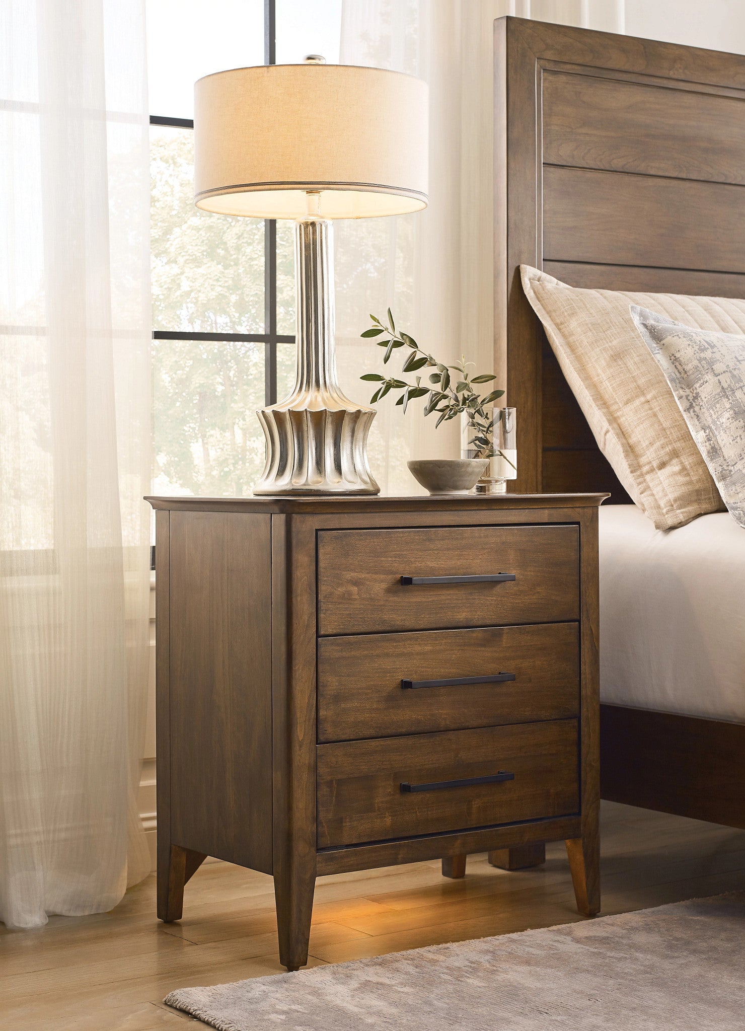 Kincaid Furniture Abode Larson Three Drawer Nightstand in Warm Brunette