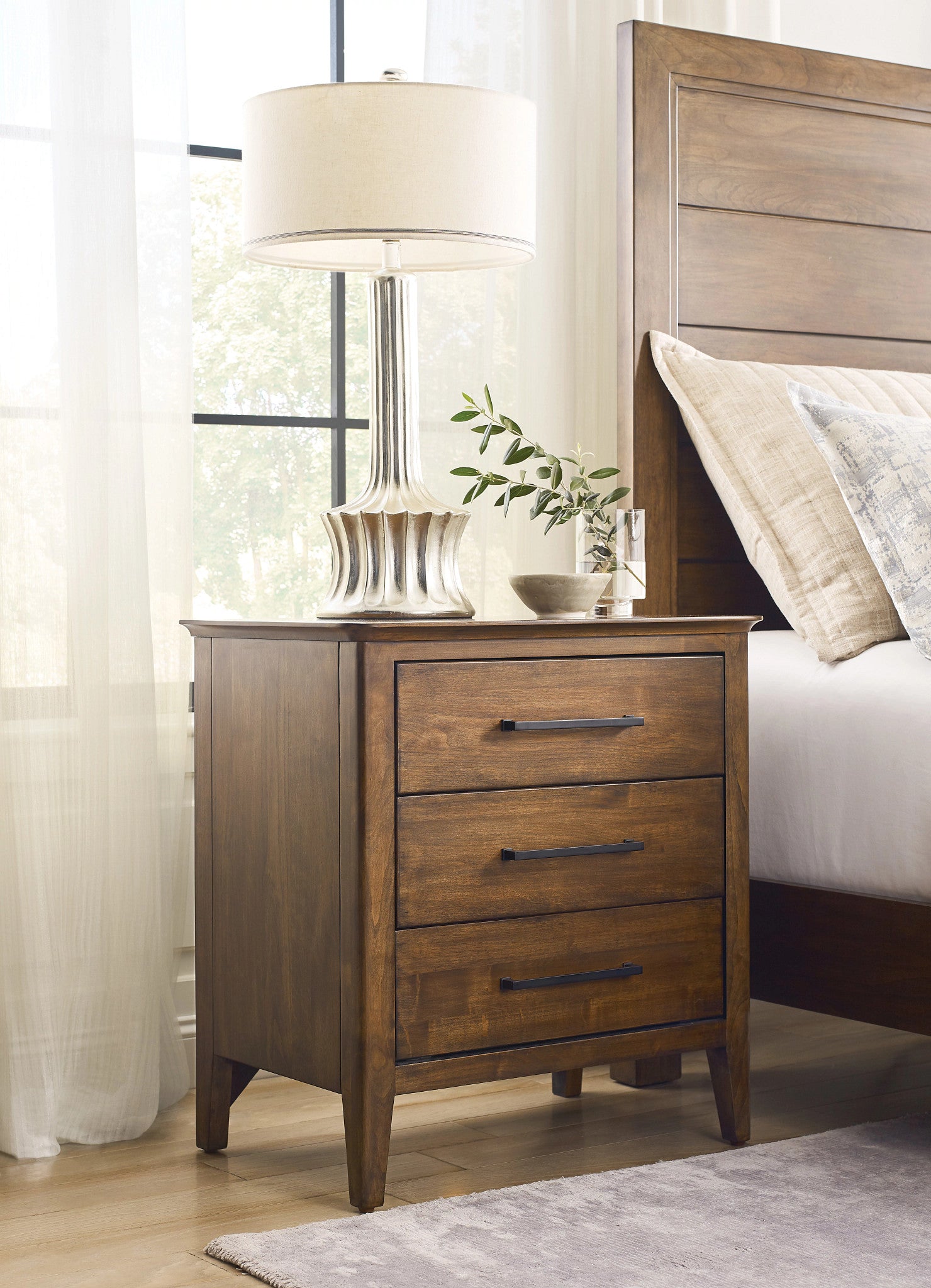 Kincaid Furniture Abode Larson Three Drawer Nightstand in Warm Brunette