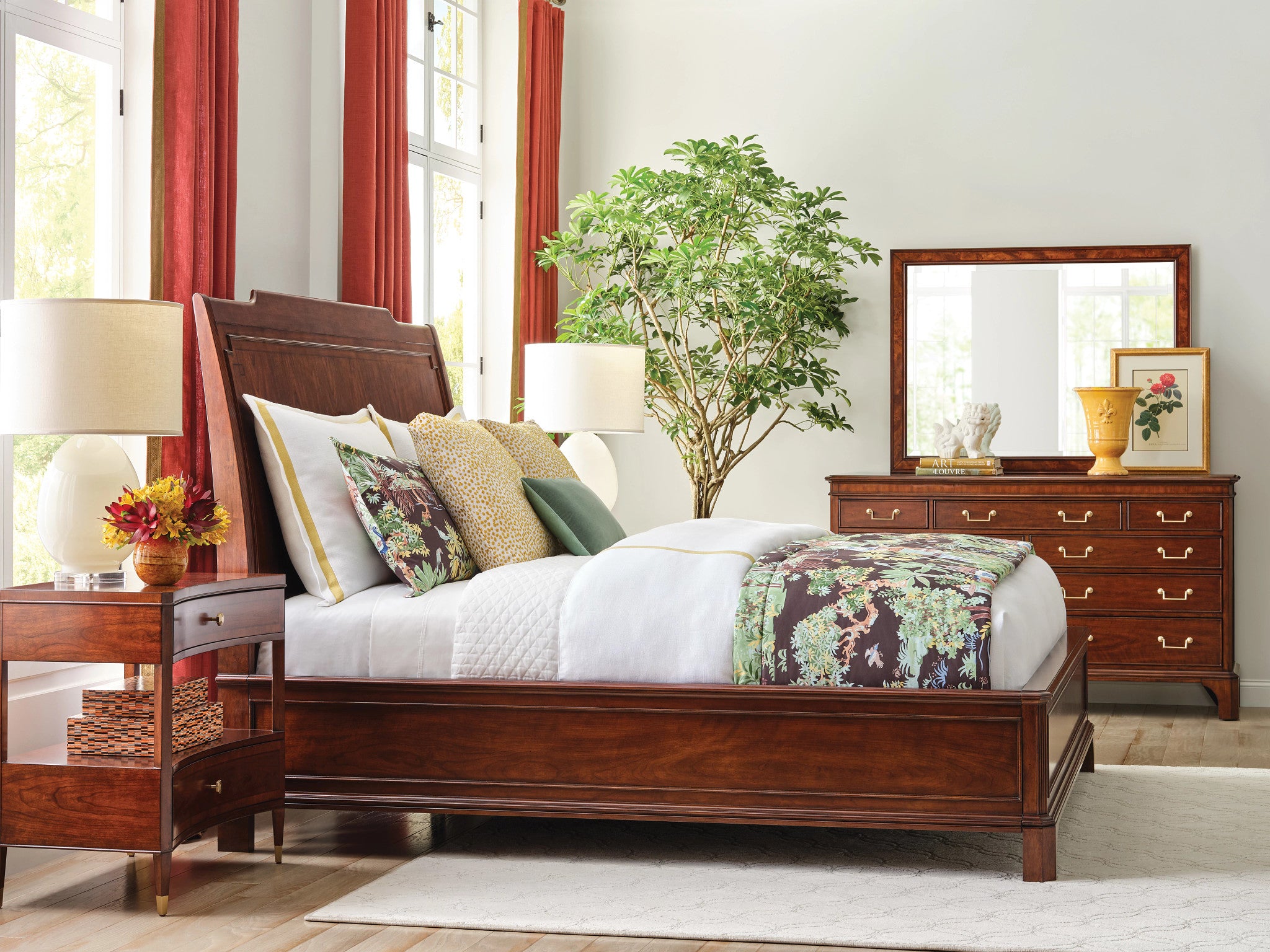 American Drew Addison Helmuth Sleigh Bed in Walnut