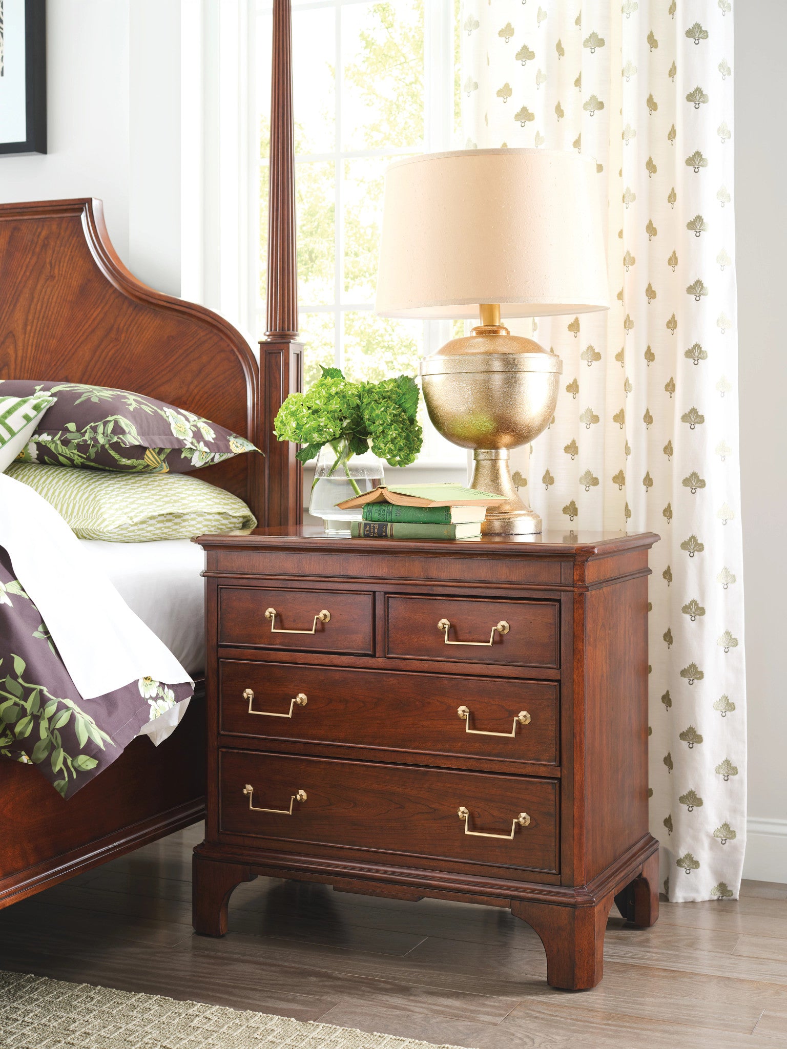 American Drew Addison Andover Four Drawer Nightstand in Walnut