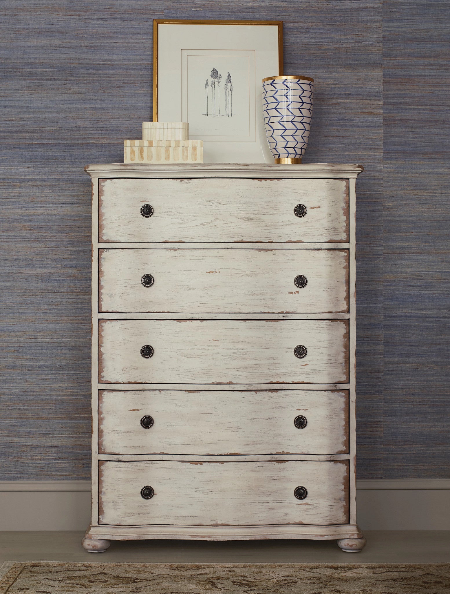 American Drew Cambric Helene Five Drawer Chest in Crème