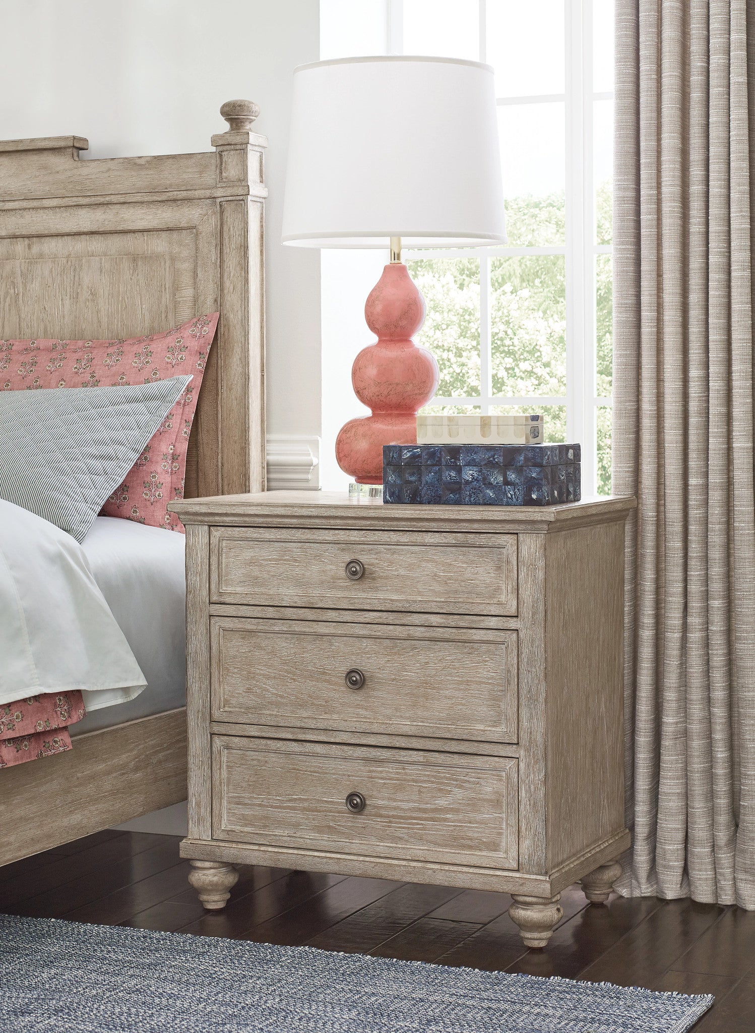 American Drew Cambric Miriam Three Drawer Straight Nightstand in Breve