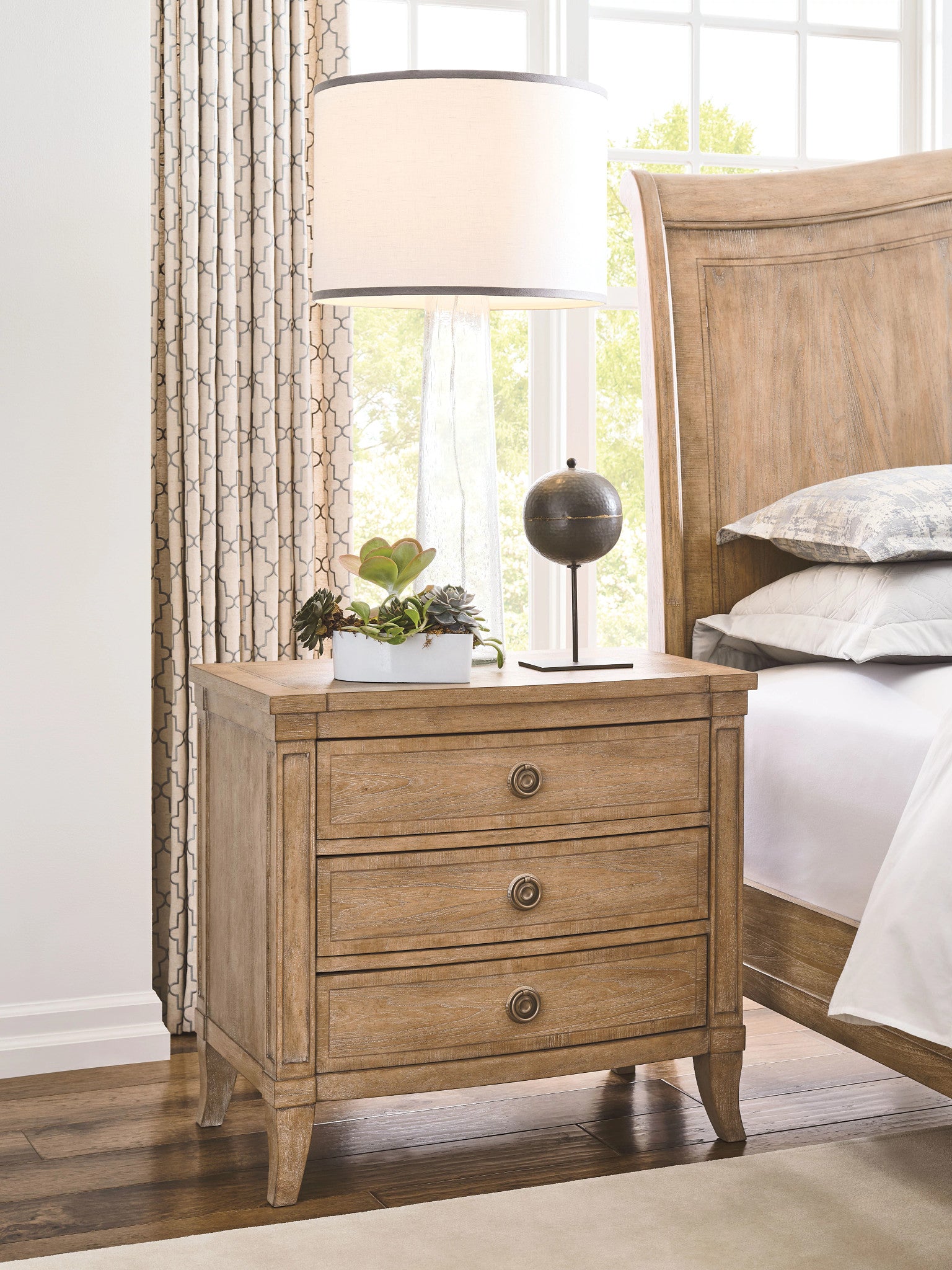 American Drew Chastain Three Drawer Nightstand in Caramel