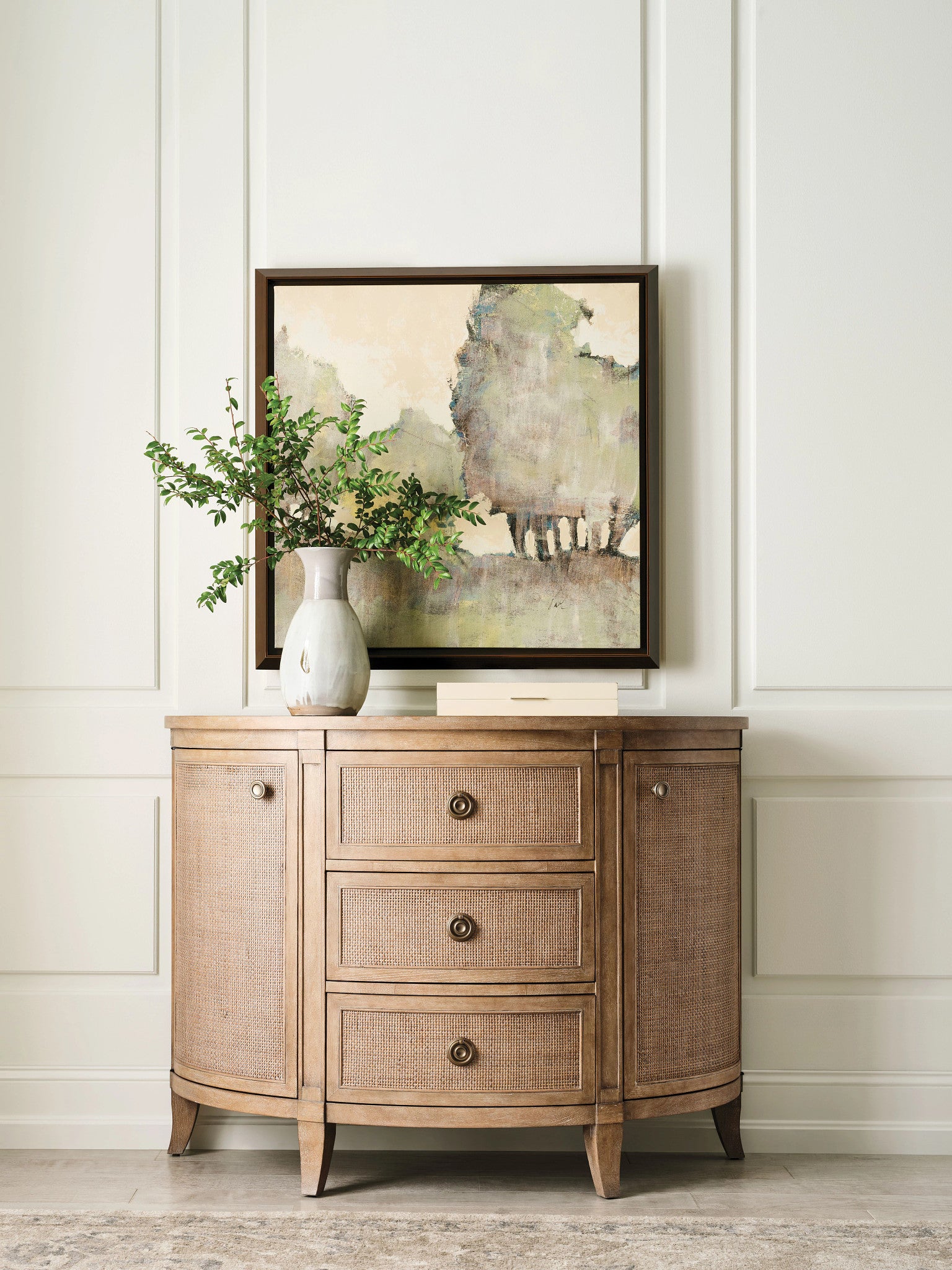 American Drew Chastain Woodfield Demilune Chest in Caramel