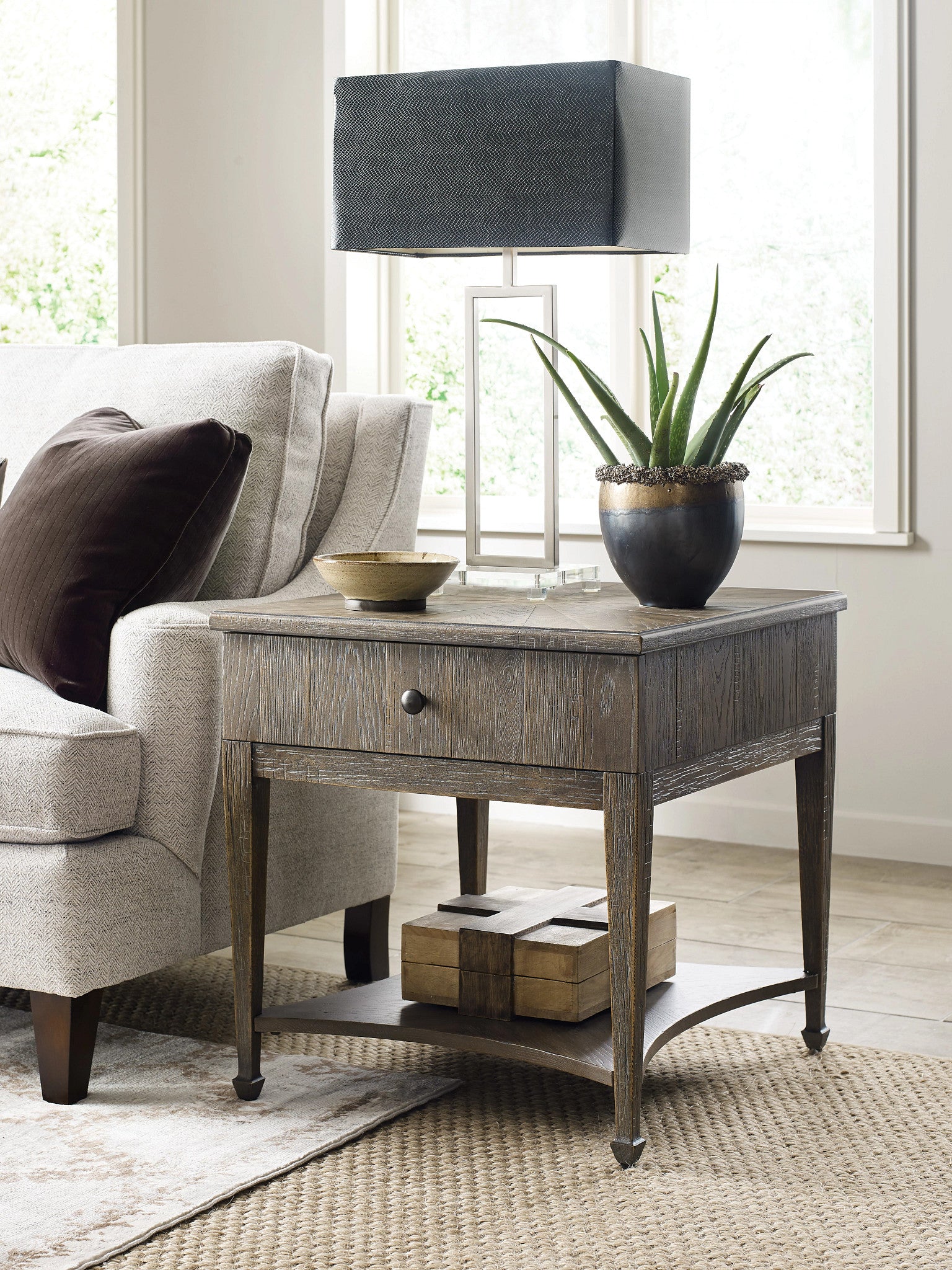 American Drew Emporium Carmine Drawer End Table in Shadow