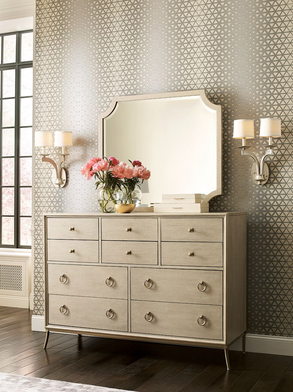 American Drew Lenox Sarbonne Mirror in Alabaster
