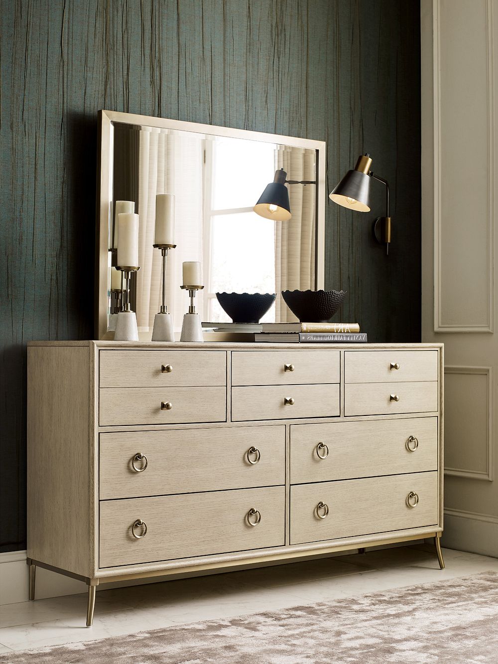 American Drew Lenox Straddella Dresser in Alabaster/Champagne