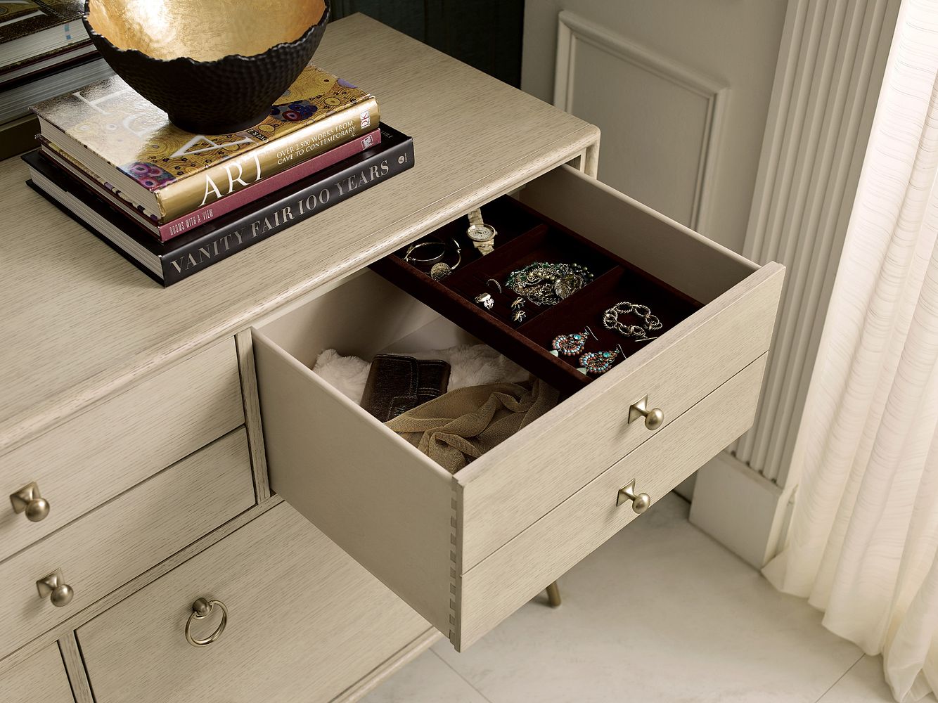 American Drew Lenox Straddella Dresser in Alabaster/Champagne