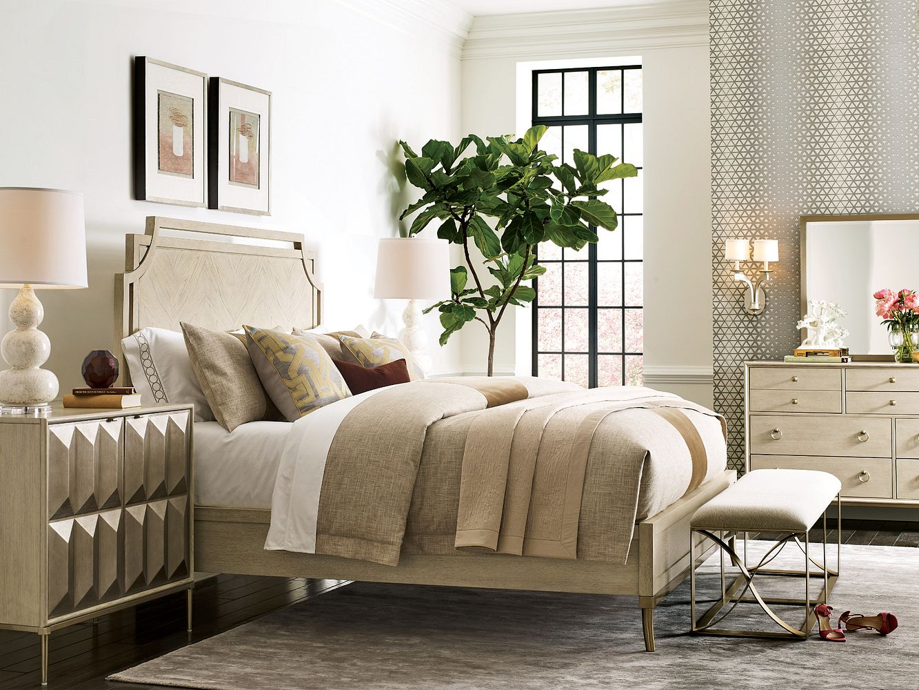 American Drew Lenox Royce Bed in Alabaster/Champagne