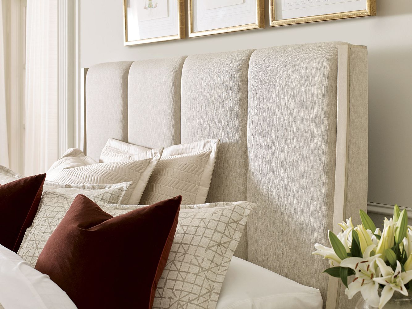 American Drew Lenox Siena Upholstered Bed in Alabaster/Champagne