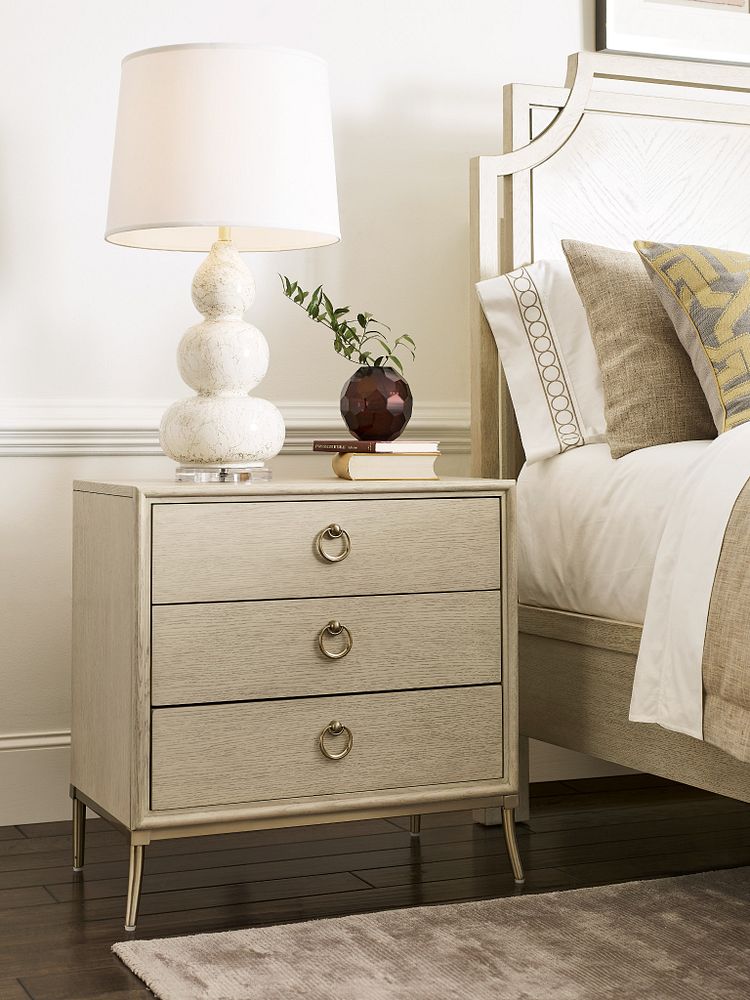 American Drew Lenox Seneca Bedside Nightstand in Alabaster/Champagne